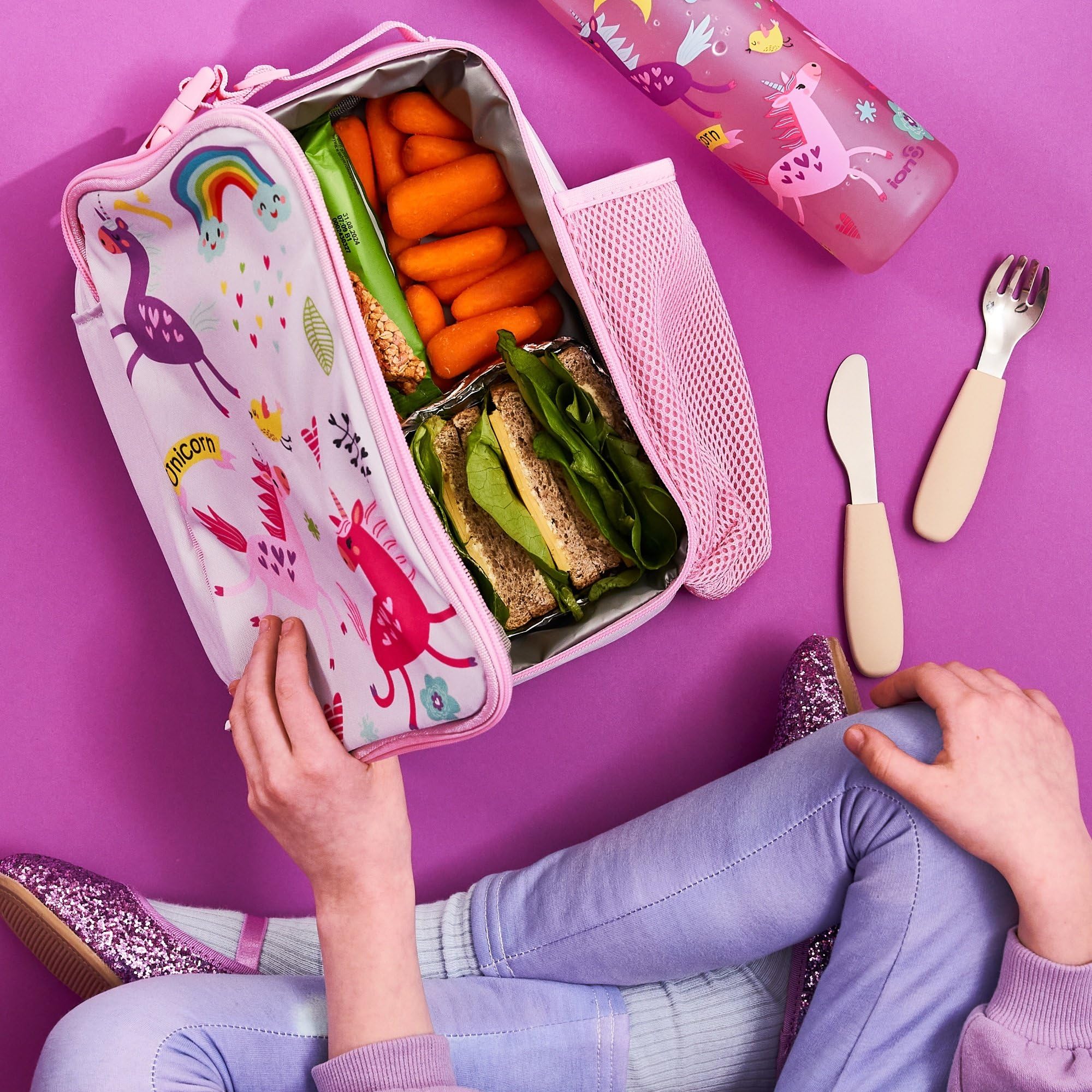 Ion8 Unicorns Design Lunch Bag, Easy Access 3-Sided Zip, Write-On Name Patch, Freshness & Insulation for 6 Hours - Image 4