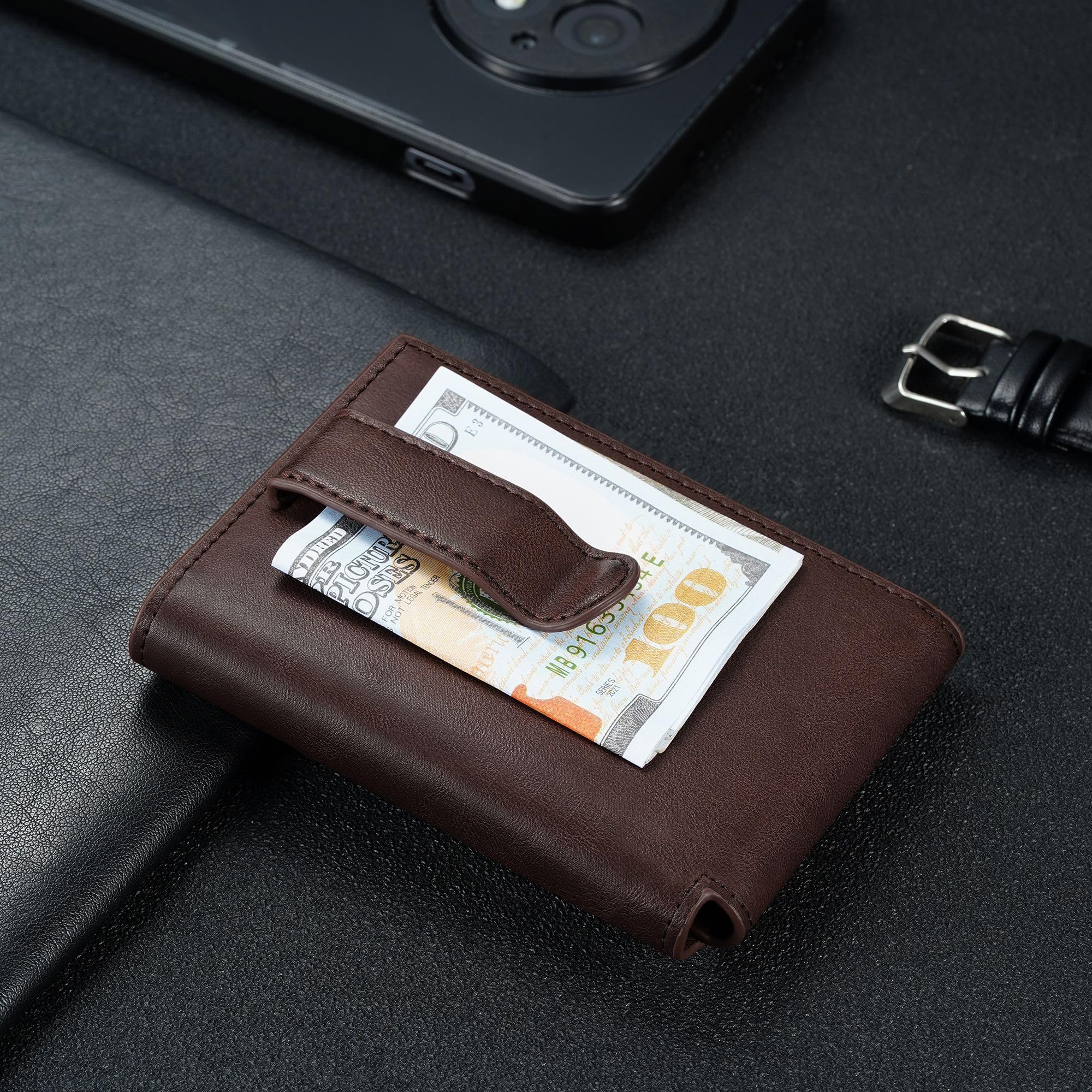 furid Leather Slim Wallet for Men Minimalist: Magnetic Closure Bifold Front Pocket Wallets with Money Clip - Rfid Credit Card Holder Wallet - Gifts for Men at Birthday