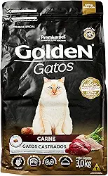Premier Pet Ração Golden para Gatos Adultos Castrados, Raça Adulto, Sabor Carne, 3kg