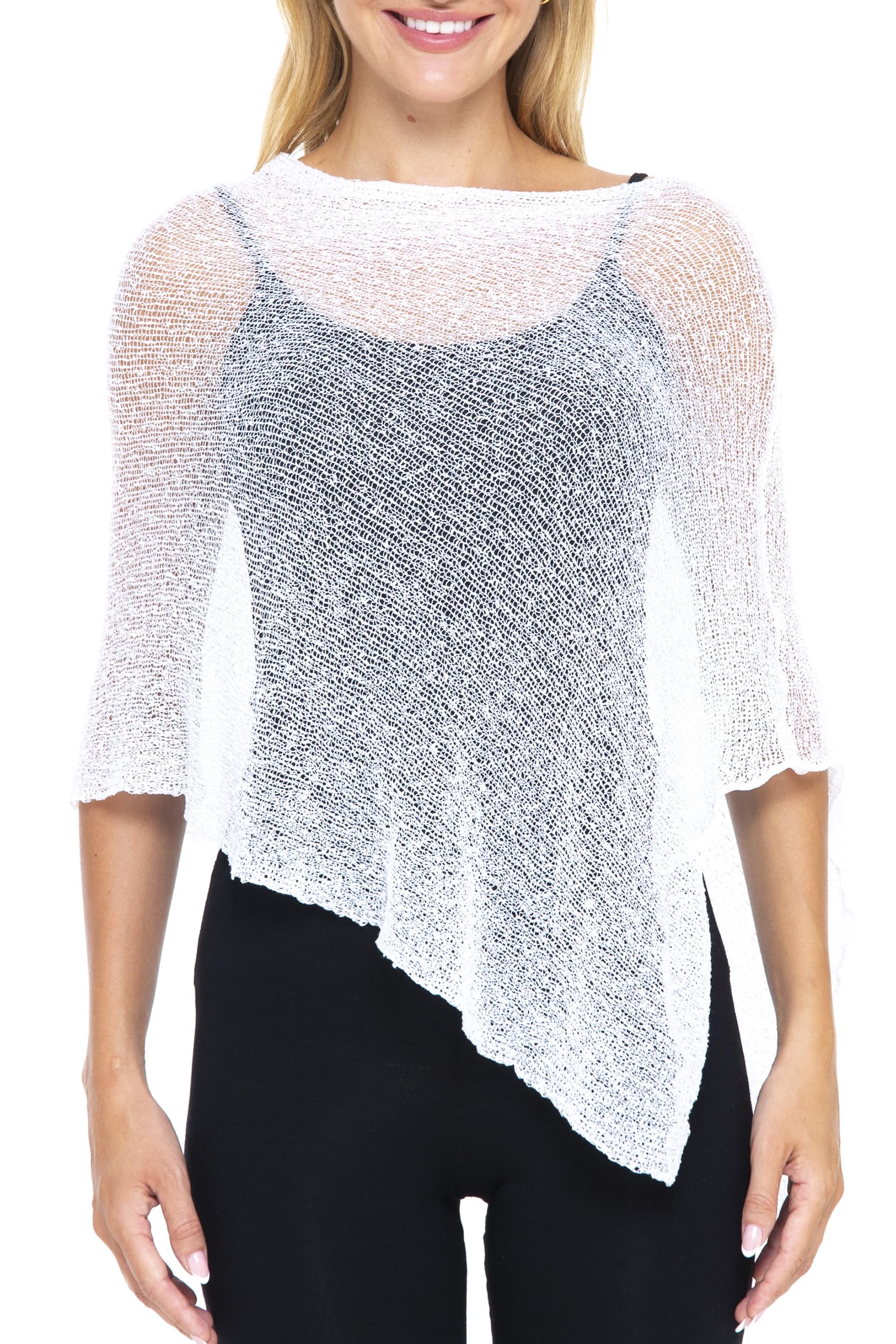SHU-SHI Womens Sheer Knit Poncho Shrug Lightweight Cover Up One Size Fits Most
