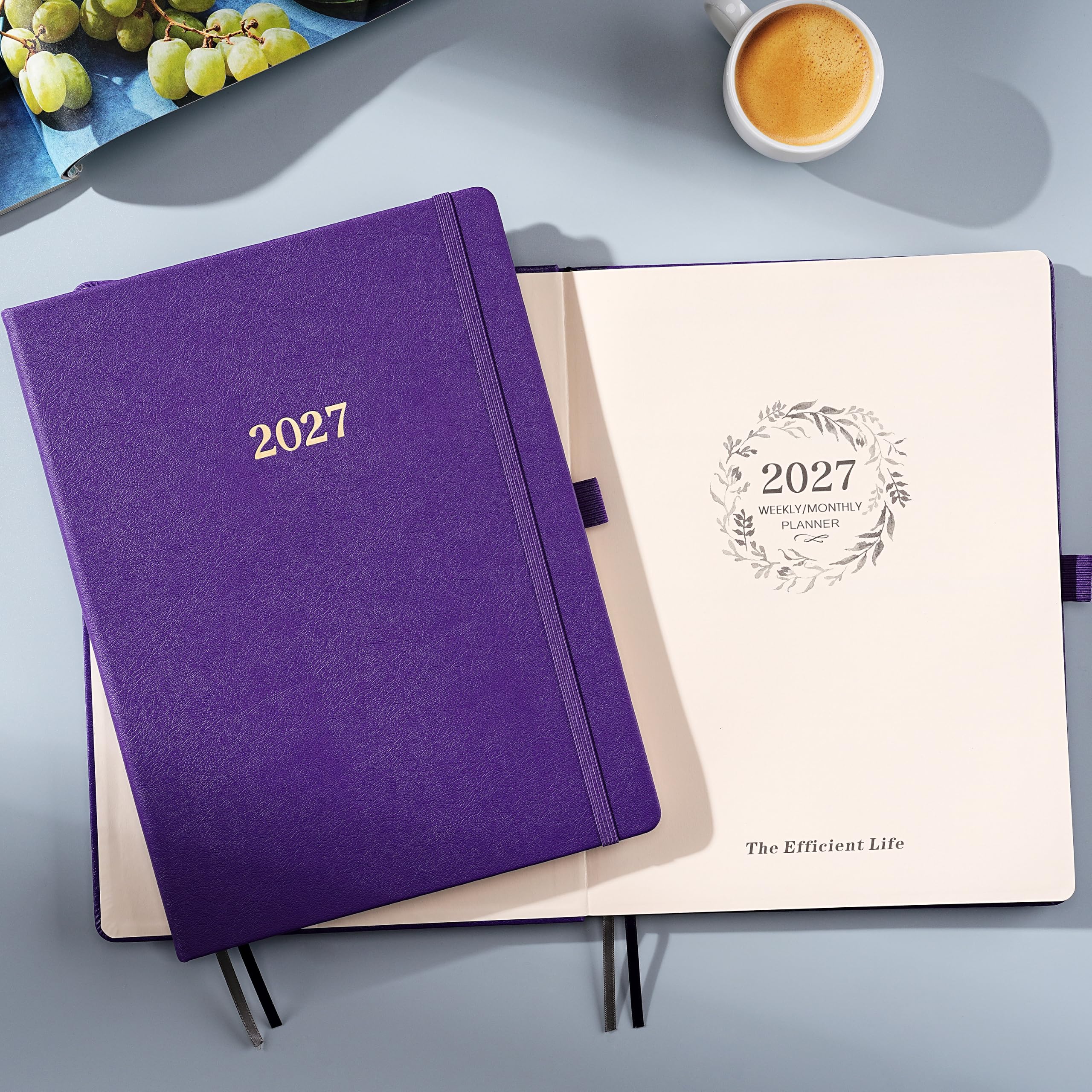 Agenda 2027 settimanale e mensile, da gennaio 2027 a dicembre 2027, 22,9 x 27,9 cm | Calendario 2027 con tasca interna + segnalibri + copertina rigida in pelle, viola, perfetto per l'ufficio