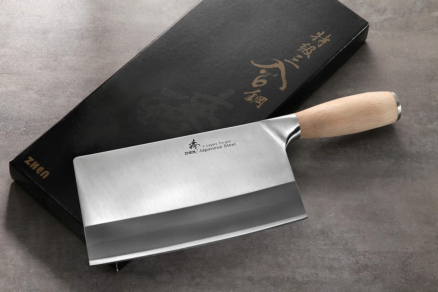 ZHEN Japanese VG-10 3-Layer Forged Heavy-Duty Cleaver Chopping Chef Butcher Knife 8", Silver