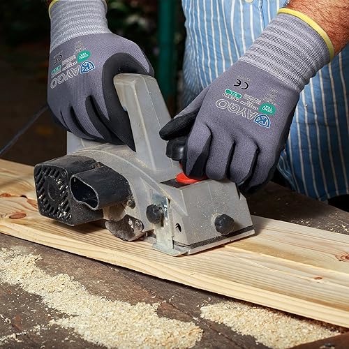 Miniatura 5 de KAYGO MicroFoam - Guantes de trabajo con revestimiento de nitrilo, 12 pares de nailon de punto sin costuras KG19N, micropuntos para un mejor agarre,