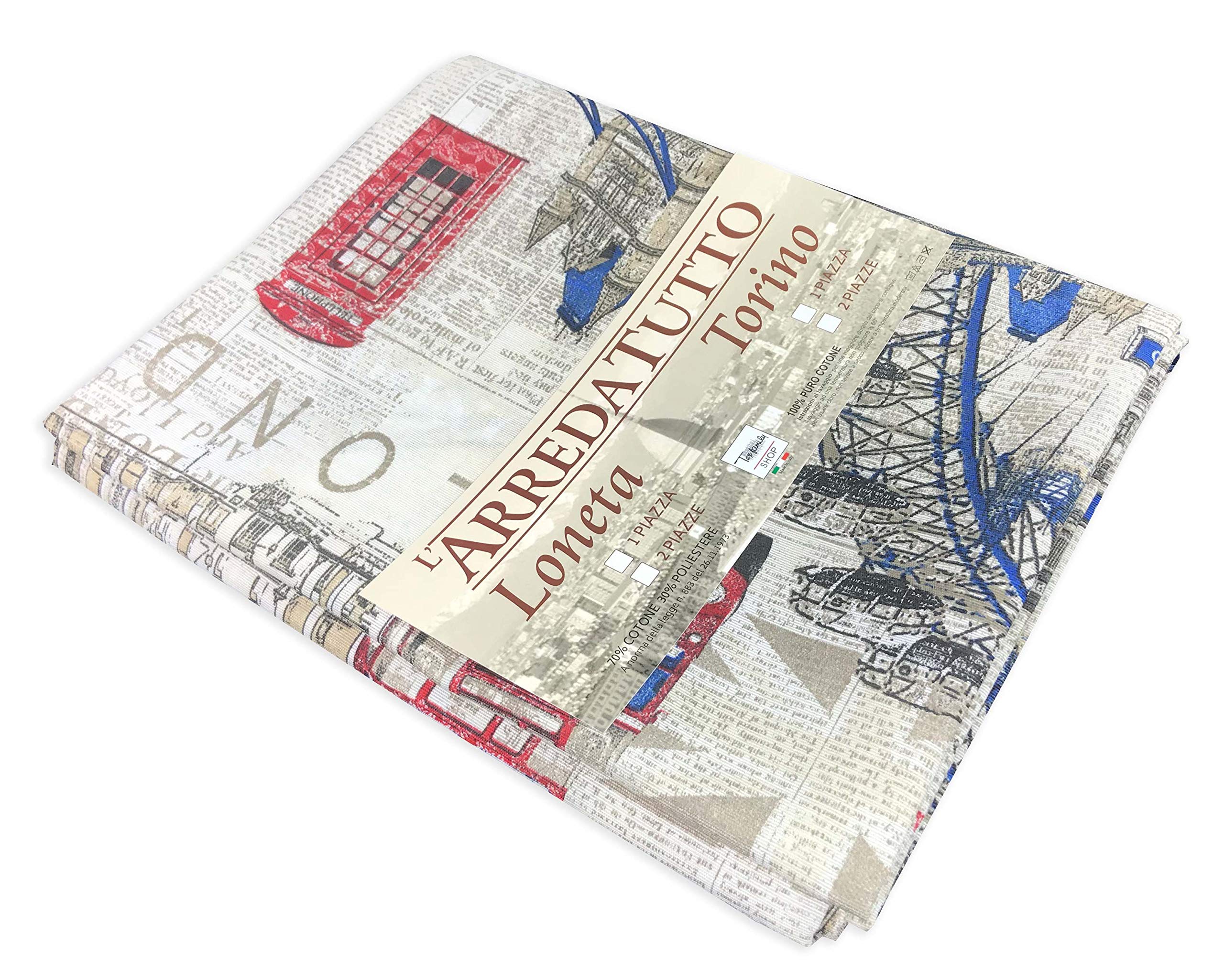 Grand Foulard Housse De Canapé Tex Family - Tissu Loneta Mondo Marron 1 Place 170x280cm, Fabriqué En Italie