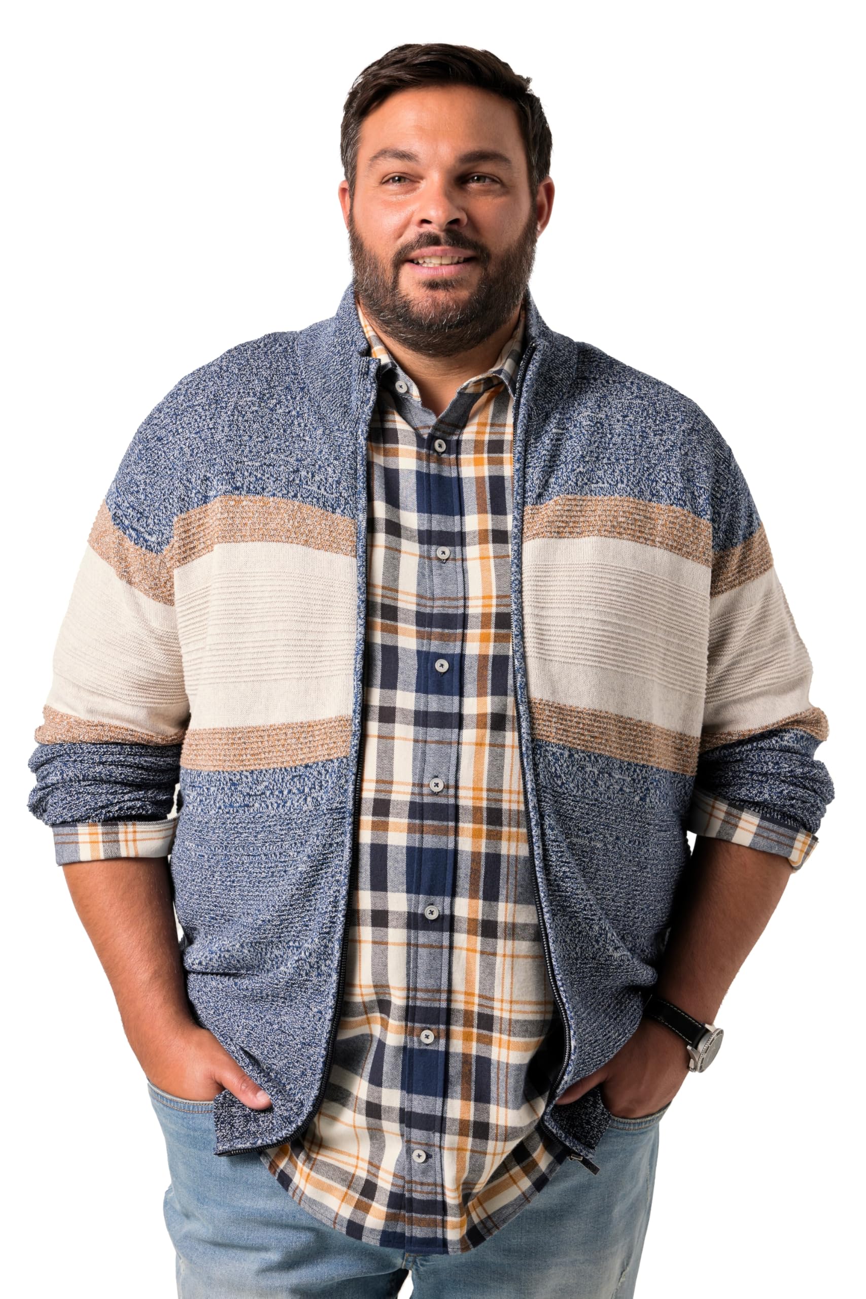 Men Plus Herren große Größen Übergrößen Menswear L-8XL Strickjacke, Melangestrick, Stehkragen, Zipper 842301