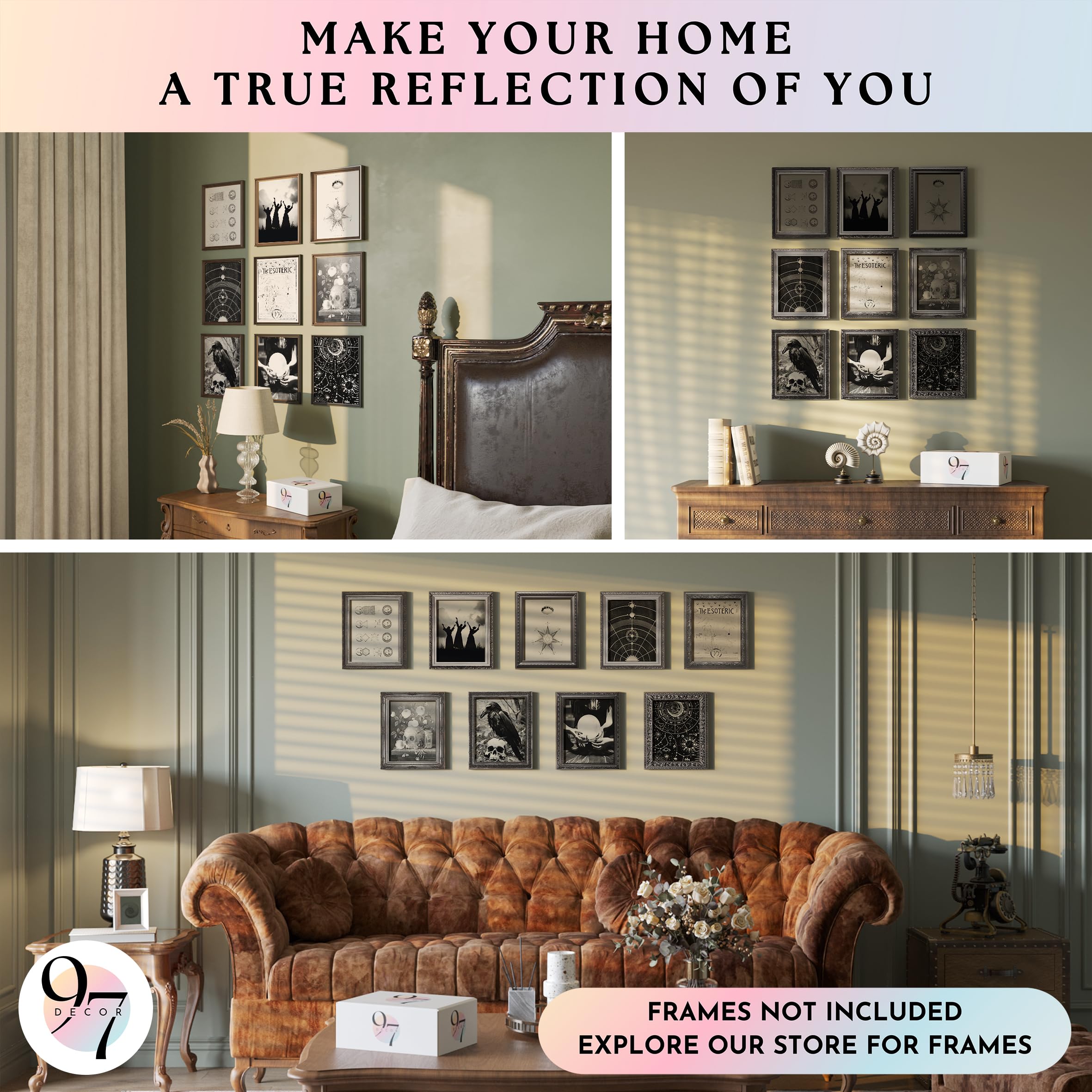 97 Decor Dark Academia Decor For Bedroom - Gothic Home Decor Aesthetic, Moody Dark Academia Wall Art, Vintage Halloween Posters For Room Aesthetic, Spooky Gothic Pictures Goth Decorations (UNFRAMED): Dark Witchy UNFRAMED