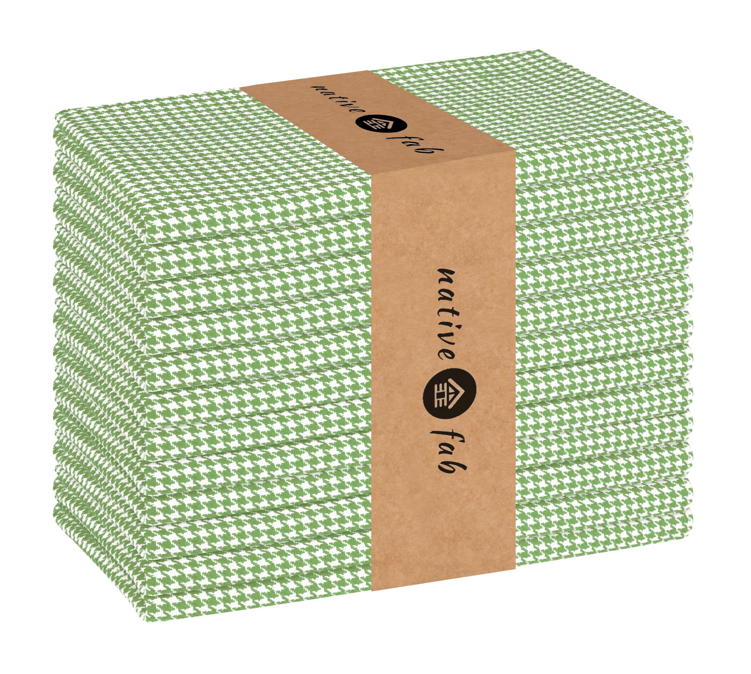 Native Fab Lemon Green Houndstooth Vintage Cloth Dinner Napkins Set Of 12 Cotton 18X18 Soft Absorbent Restaurant Hotel Quality - Everyday Easy Care Washable Wedding Dinner Napkins Bulk