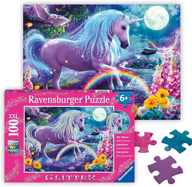 Ravensburger Glitter Unicorn - 100 Piece Jigsaw Puzzle for Kids | Unique & Interlocking Pieces | Sturdy & Glare-Free | Promotes Problem-Solving Skills
