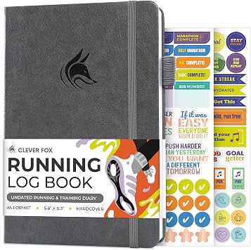 Clever Fox Running Log Book Complete Run Training Tracker Journal Runners Planner, Track Gifts & Stuff For Runners, Women & Men Gray