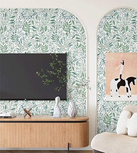 Miniatura 2 de Papel tapiz autoadhesivo para despegar y pegar, papel tapiz de hojas verdes y blancas, papel de contacto extraíble impermeable para armarios y