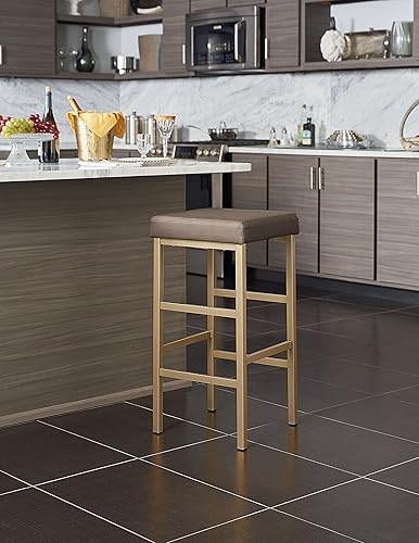 Miniatura 2 de OSP Home Furnishings Metro - Moderno taburete de bar sin espalda, altura de barra de 30.25 pulgadas, asiento de camello con patas doradas