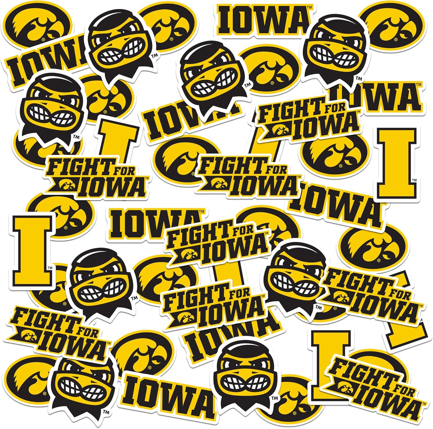 University of Iowa 50ct Vinyl Large Deluxe Stickers Variety Pack - Laptop, Water Bottle, Scrapbooking, Tablet, Skateboard, Indoor/Outdoor