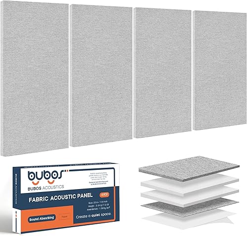 BUBOS 4 paneles acústicos, paneles de pared insonorizados de tela de 23.6 x 11.8 pulgadas, paneles autoadhesivos de absorción de sonido para