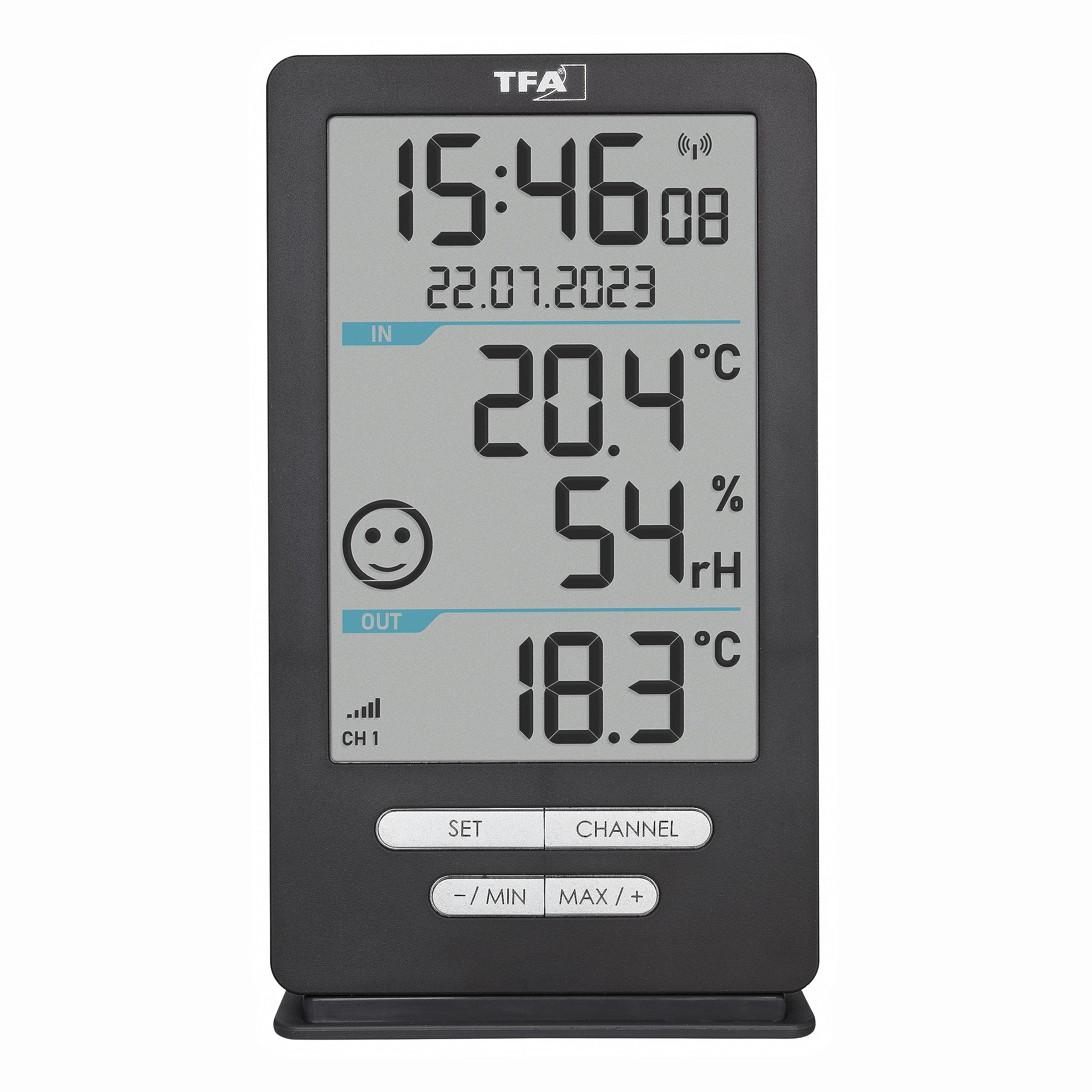 TFA Dostmann Funk Thermometer innen XENA HOME, 30.3074.10, für Außen und Innen, Raumklimaüberwachung, mit Außensensor, Max.-Min.-Werte, Temperatur, Luftfeuchtigkeit, anthrazit