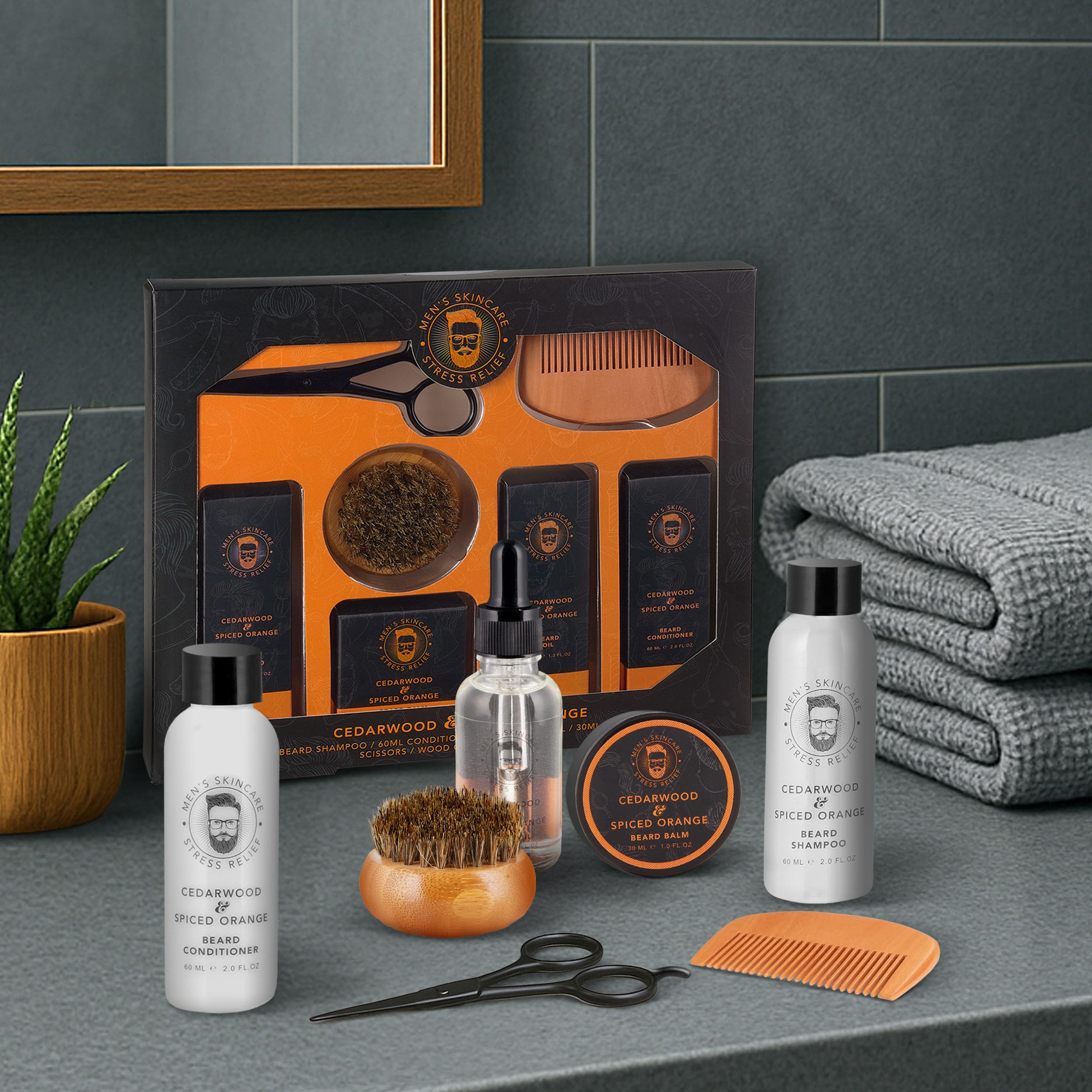 BRUBAKER Kit de Barba de 7 Piezas con Champú para Barba, Acondicionador para Barba, Aceite, Bálsamo, Cepillo para Barba, Peine, Tijeras para Barba - Regalos Hombres - Kit de Mantenimiento para Barba