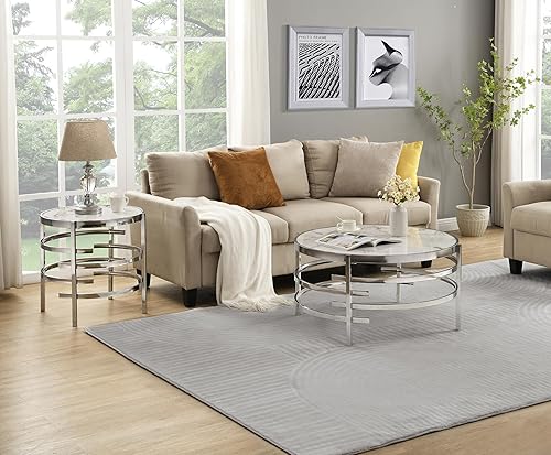 Miniatura 5 de Mesa de centro redonda de mármol sintético de 32 pulgadas, mesa de centro moderna con parte superior de piedra sinterizada y marco de metal