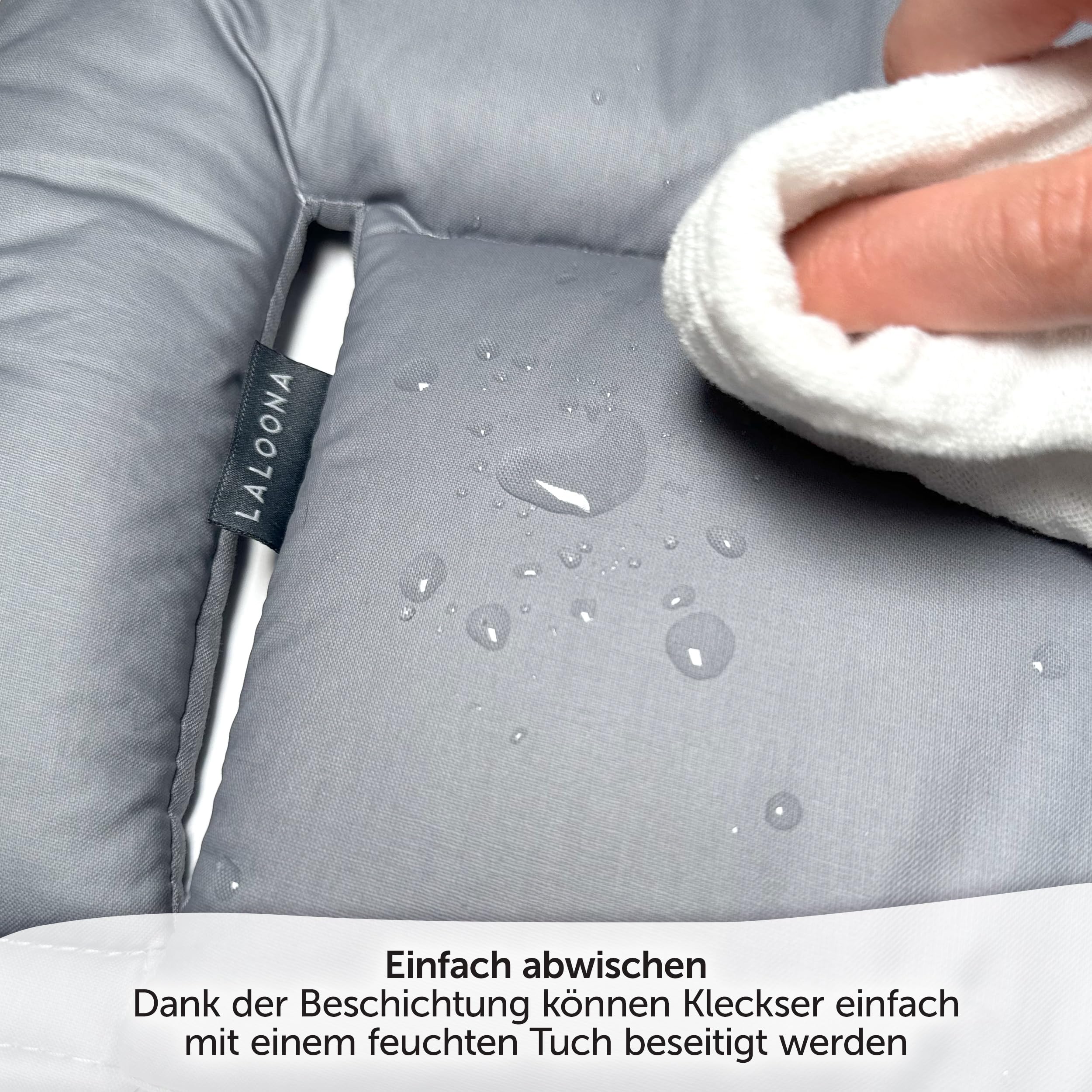 LaLoona Sitzauflage für Stokke Tripp Trapp - Grau beschichtet | 2 teiliges Sitzkissen / Hochstuhl Kissen abwaschbar, OEKOTEX Standard 100, maschinenwaschbar