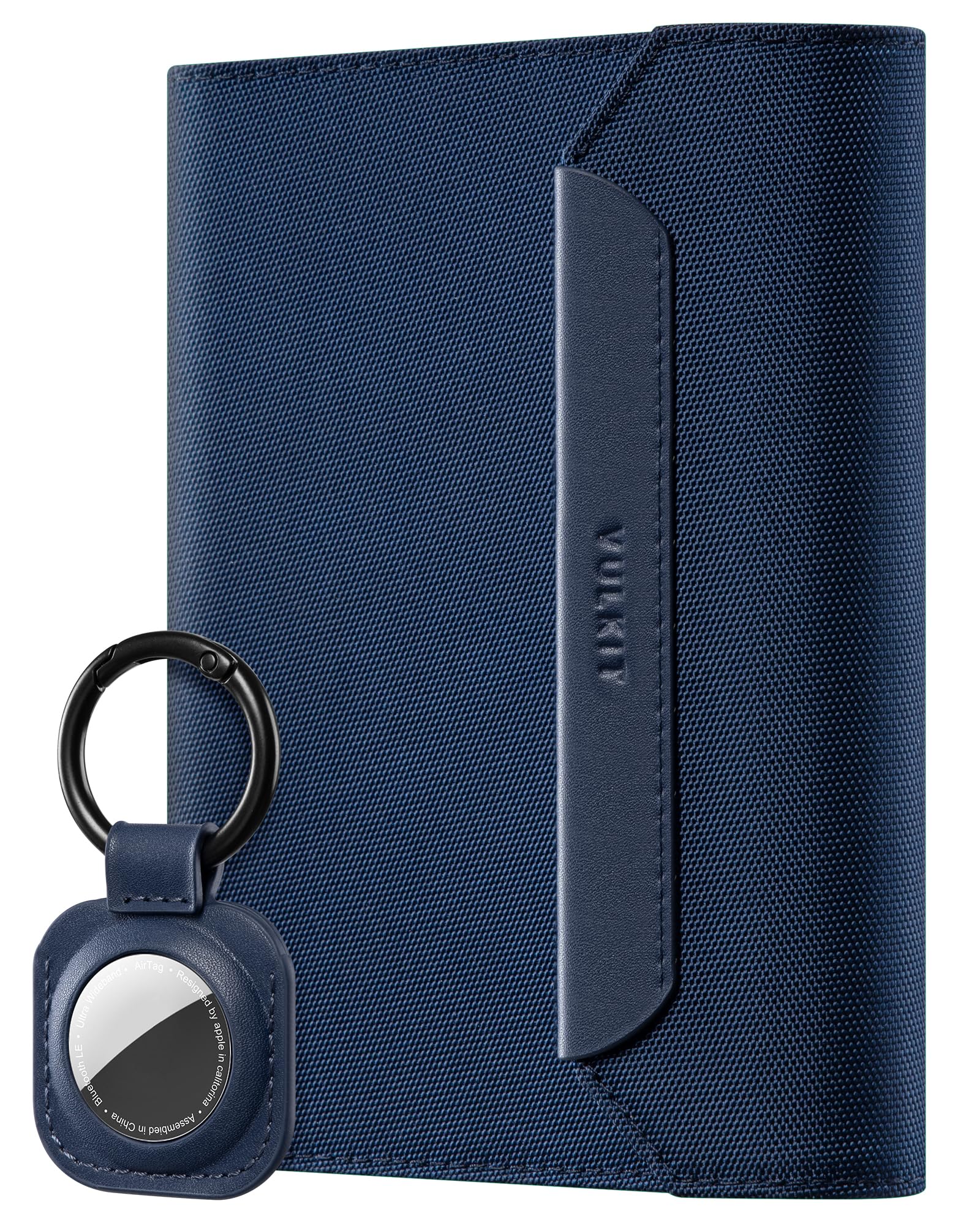 VULKIT Funda Pasaporte con Porte Airtag Desmontable, Porta Pasaporte y Tarjetas de Cuero Vegano para Viajes, Azul