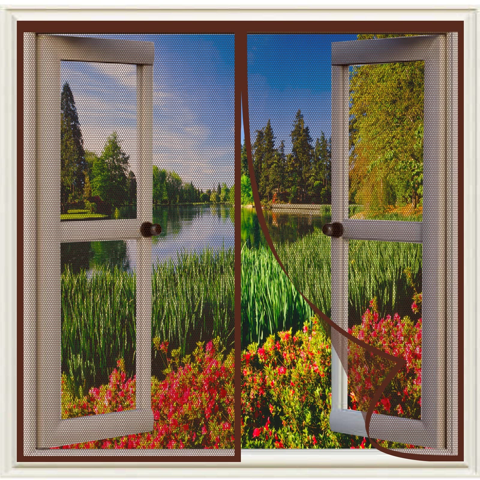 Moustiquaire fenêtre magnétique 150x200 cm rideau marron sur mesure