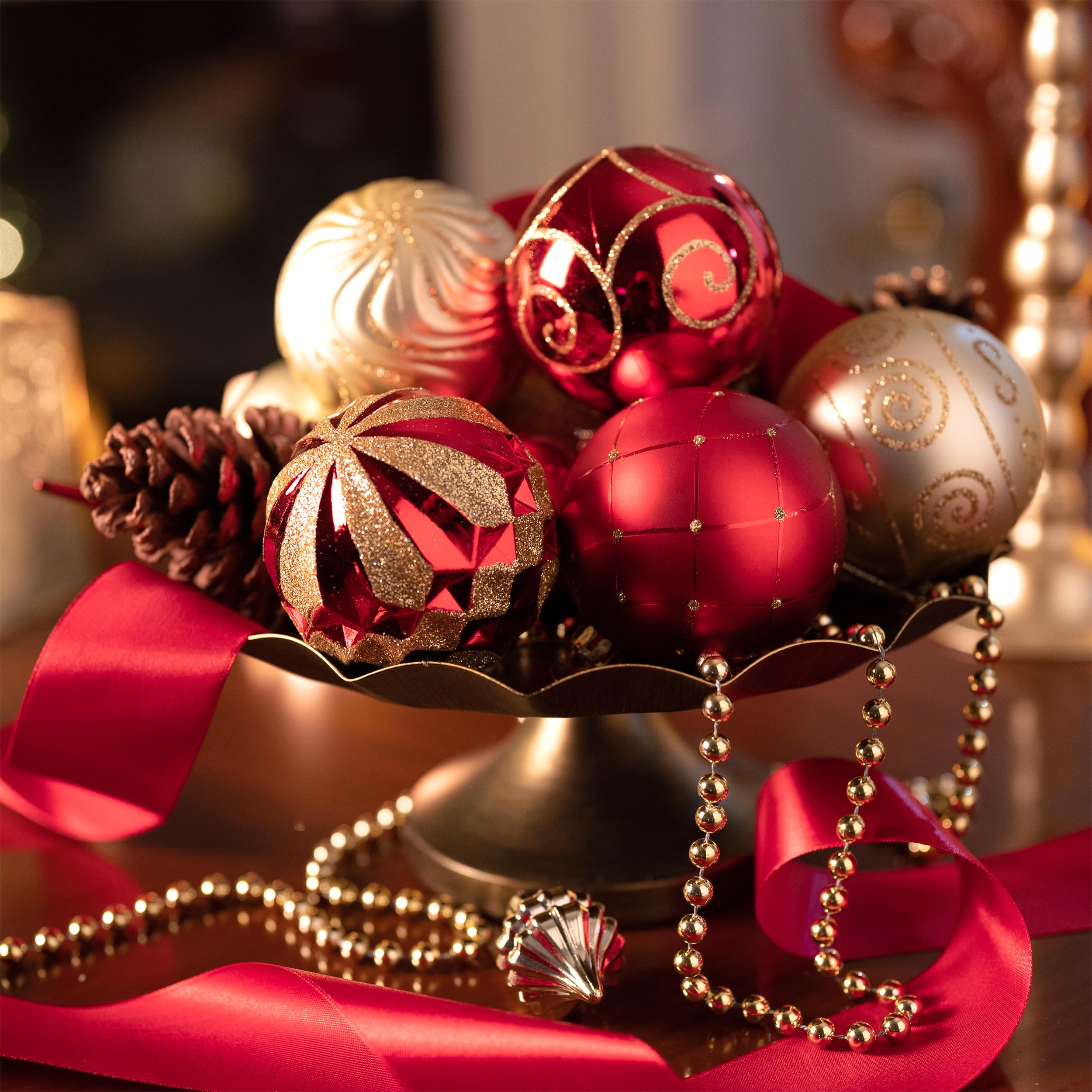 Valery Madelyn 16pcs 8cm Boules de Noël, Thème Rouge Or pour Sapin de Noël, avec Ficelle Fixé, Incassable, Emballage de Papier Kraft comme Cadeaux