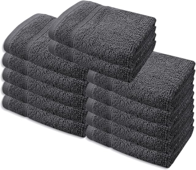 A & B TRADERS Premium Cotton Face Cloths Flannels Washcloth 12-Pack 500 GSM Ring Spun Soft Absorbent 30 x 30cm Towels (Charcoal Grey)