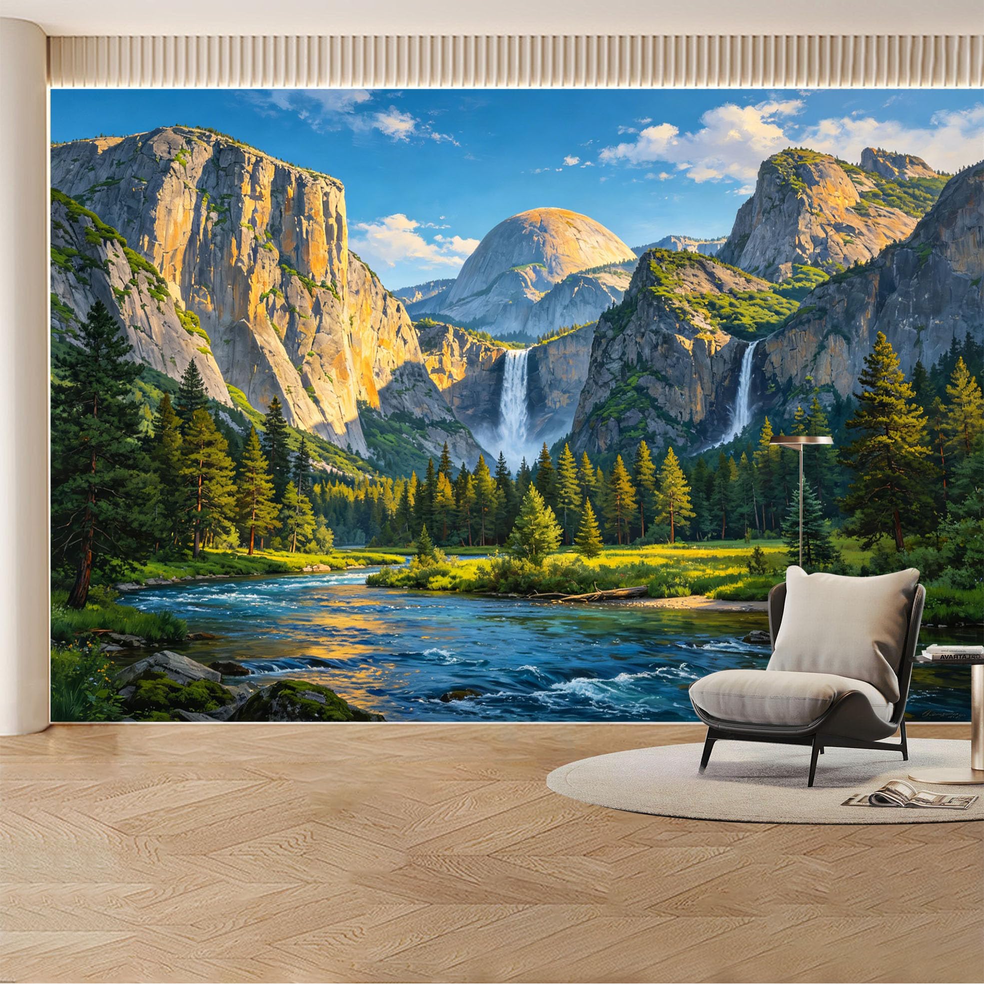 Kayorowalls Bh20260620017 Custom Wall Mural Wallpaper Mountain Waterfall Landscape Nature 3D Effect Wall Decor Large Wall Art Scenic Nordic Style Removable Selfadhesive Large Photo For Living Room， Bedroom， Office