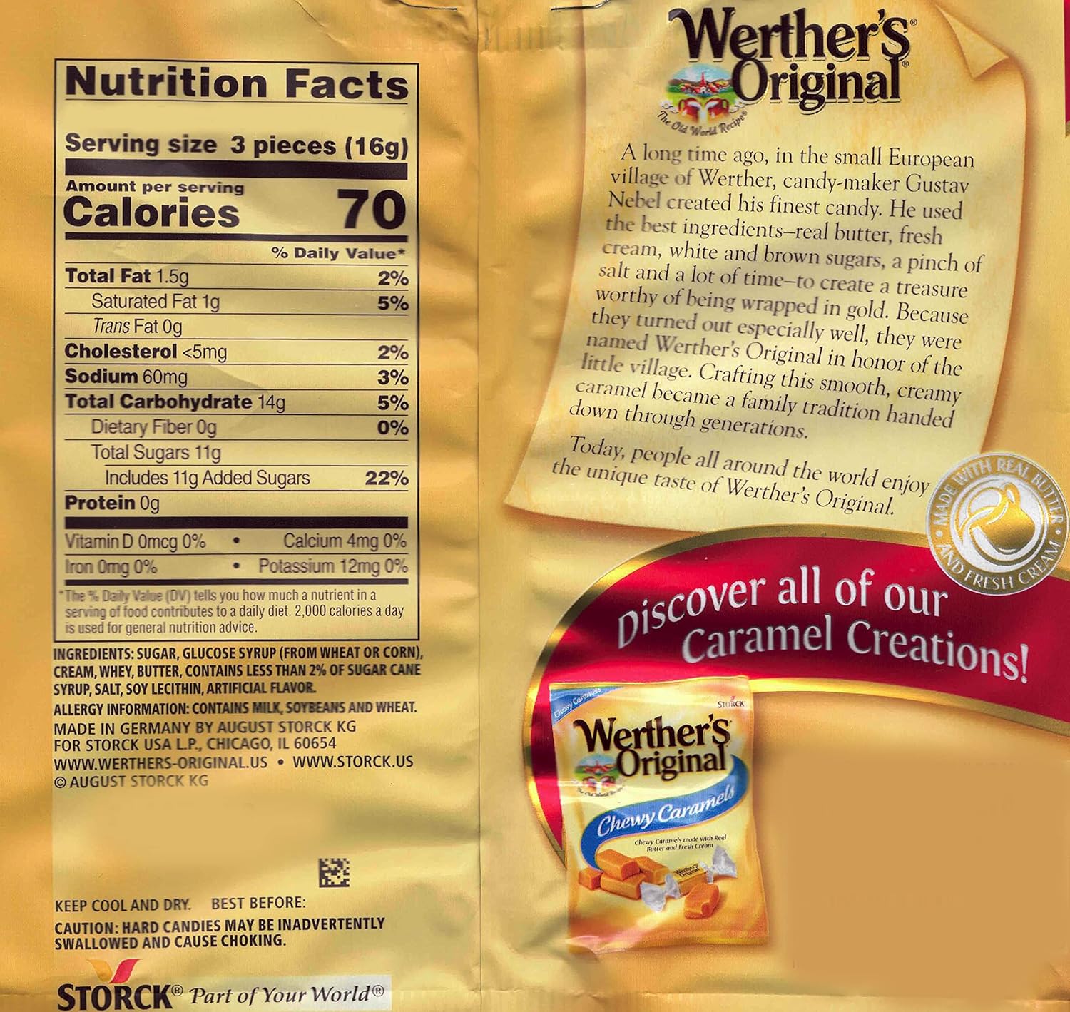Bulk Werthers Original Hard Candy | Bulk Candy Individually wrapped | Werthers Caramel Candy | 1 lb Individual Flavor Bag | Ships in an Aromatik™ Resealable Pouch (Orginal Caramel)