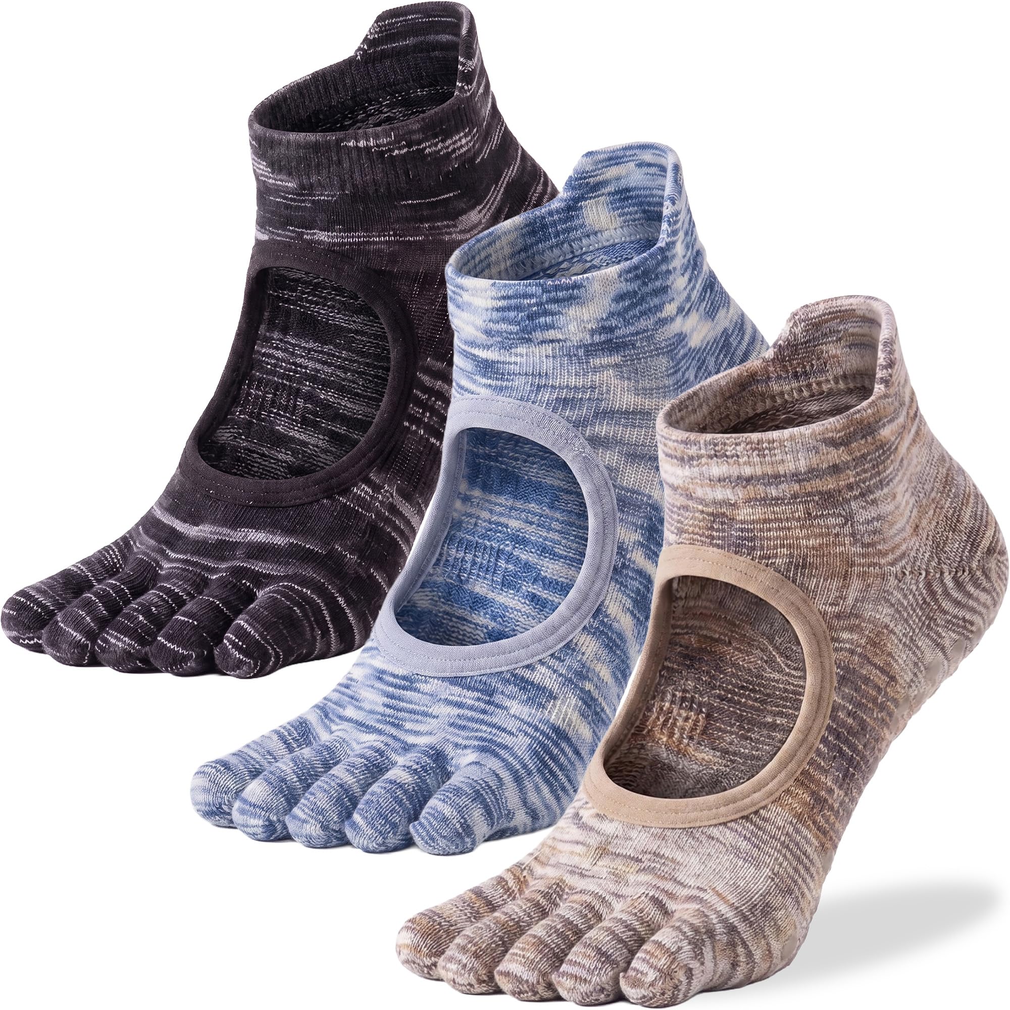 QUPOLPOL Pilates Grip Socks for Women, Non Slip Five Toe Design, 3 Pairs Open Top Grippy Yoga Socks for Reformer, Barre, Dance and Studio Workout, EU 35-40