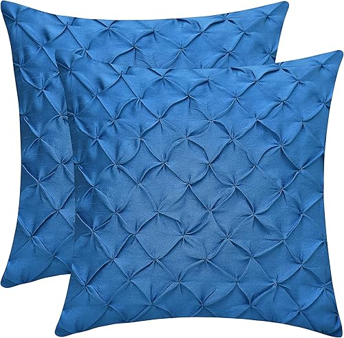 Fundas de almohada de sofá azul celeste (seda sintética, plisado, 12 x 12 pulgadas, paquete de 2)
