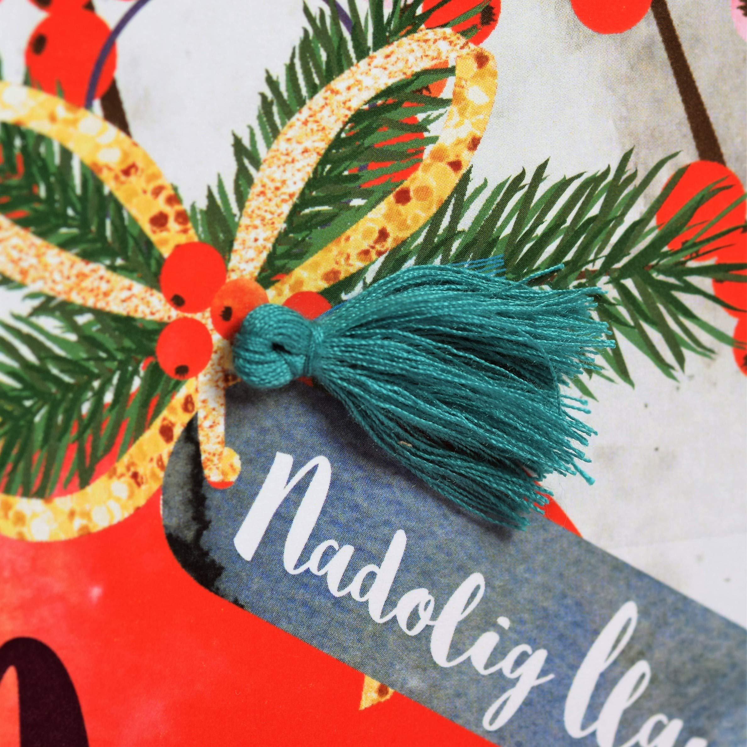 Claire Giles Greeting Cards, Welsh Happy Christmas Gran Card, Nadolig Llawen Nain, Baubles And Stars Design Xmas Greeting Card, Text Foiled In Shiny Gold