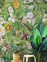 Vista 1 de Botanical Vegetation Garden Wall Mural. Color Pencil Artwork of Flower Garden Peel and Stick Wallpaper. Rainforest Jungle Botanical Flowers and