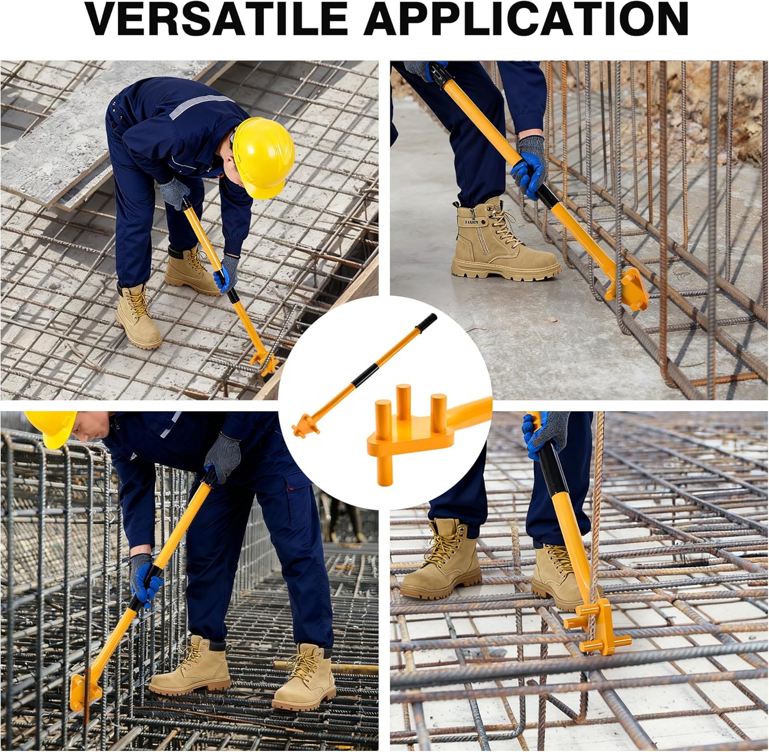 Rebar Bender-Rebar Bender Manual Hand Operated to 5/8" Bar Reverse Head with Anti-slip Protective Sleeve & Gloves, Rebar Bending Tool Ideal for Flat Steel and Steel Rods, Yellow
