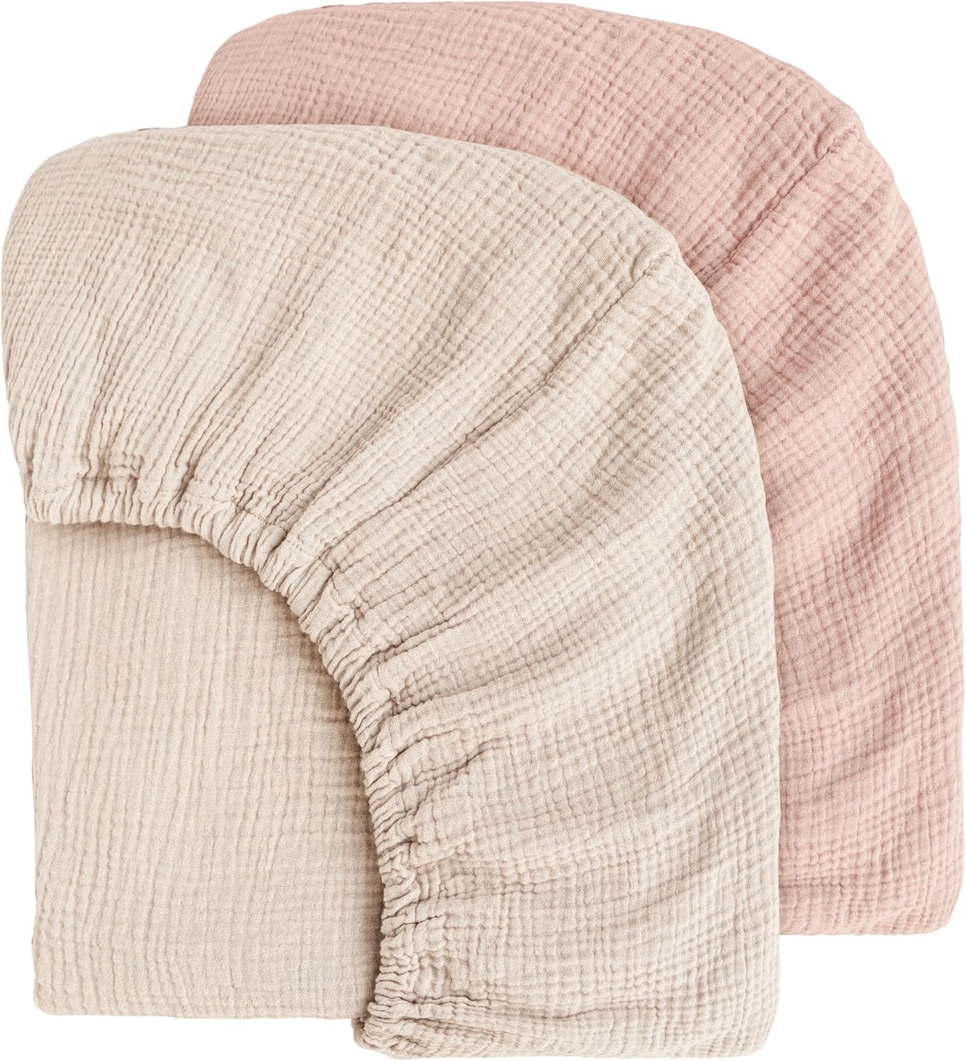 MairMore Muslin Crib Sheets for Baby Girls and Boys, Neutral Fitted Baby Bed Sheets for Standard Crib & Toddler Mattress - Soft and Breathable - 52"x28" (Pink & Ivory)