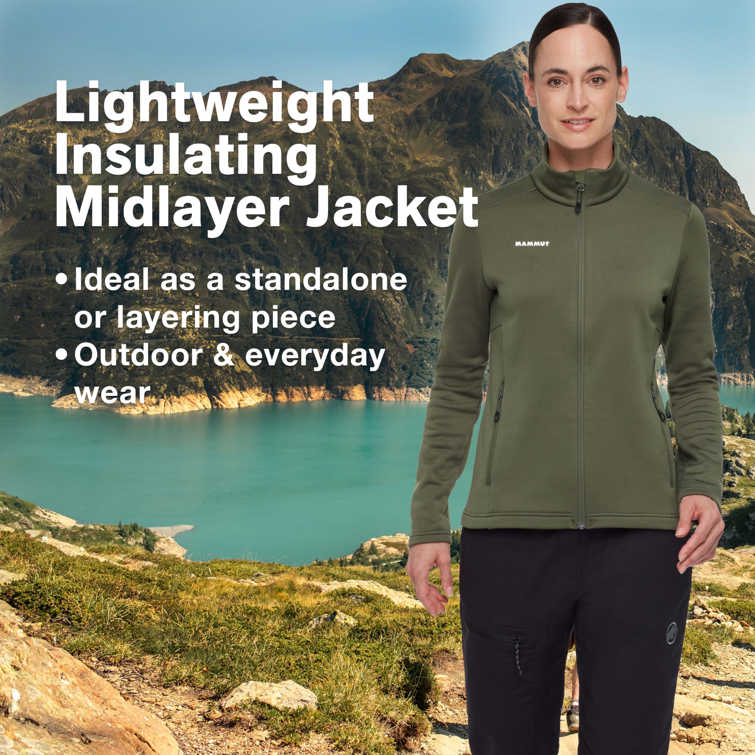 Mammut Damen-Outdoor-Jacke mit Zwischenschicht, warm und atmungsaktiv, isoliert, mit Reißverschluss zum Wandern und Laufen, Dark Marsh, Größe S