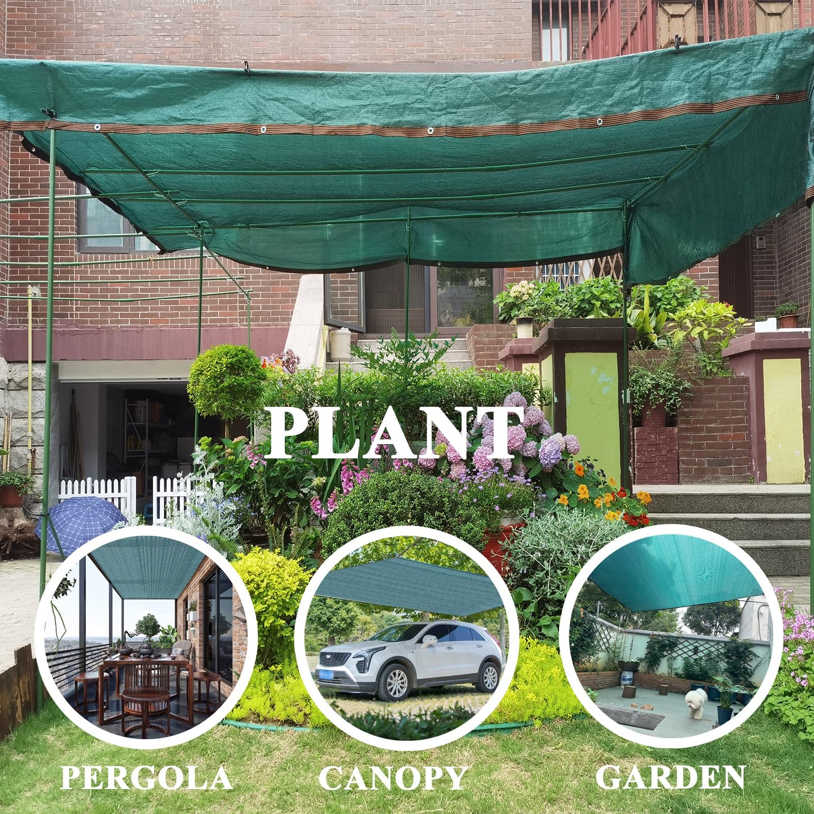 Malla de sombreo Verde al 90% para Plantas de jardín, Invernadero, Granero, Patio Exterior y balcón. Disponible en tamaños de 1x5m, 2x8m, 4x20m y 6x15m. Tamaño: 400x700cm.