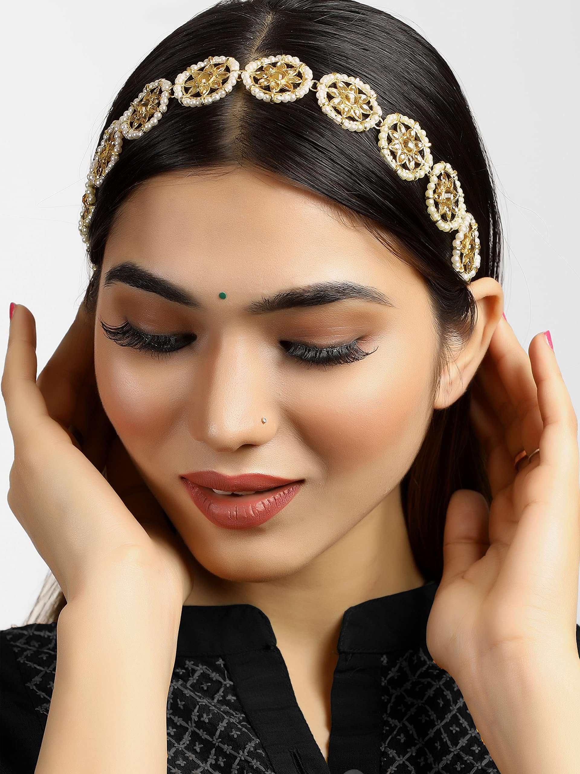 Karatcart Gold-Plated Kundan-Studded Handcrafted Metal Hairband for Women, Pack of 1 - Gold
