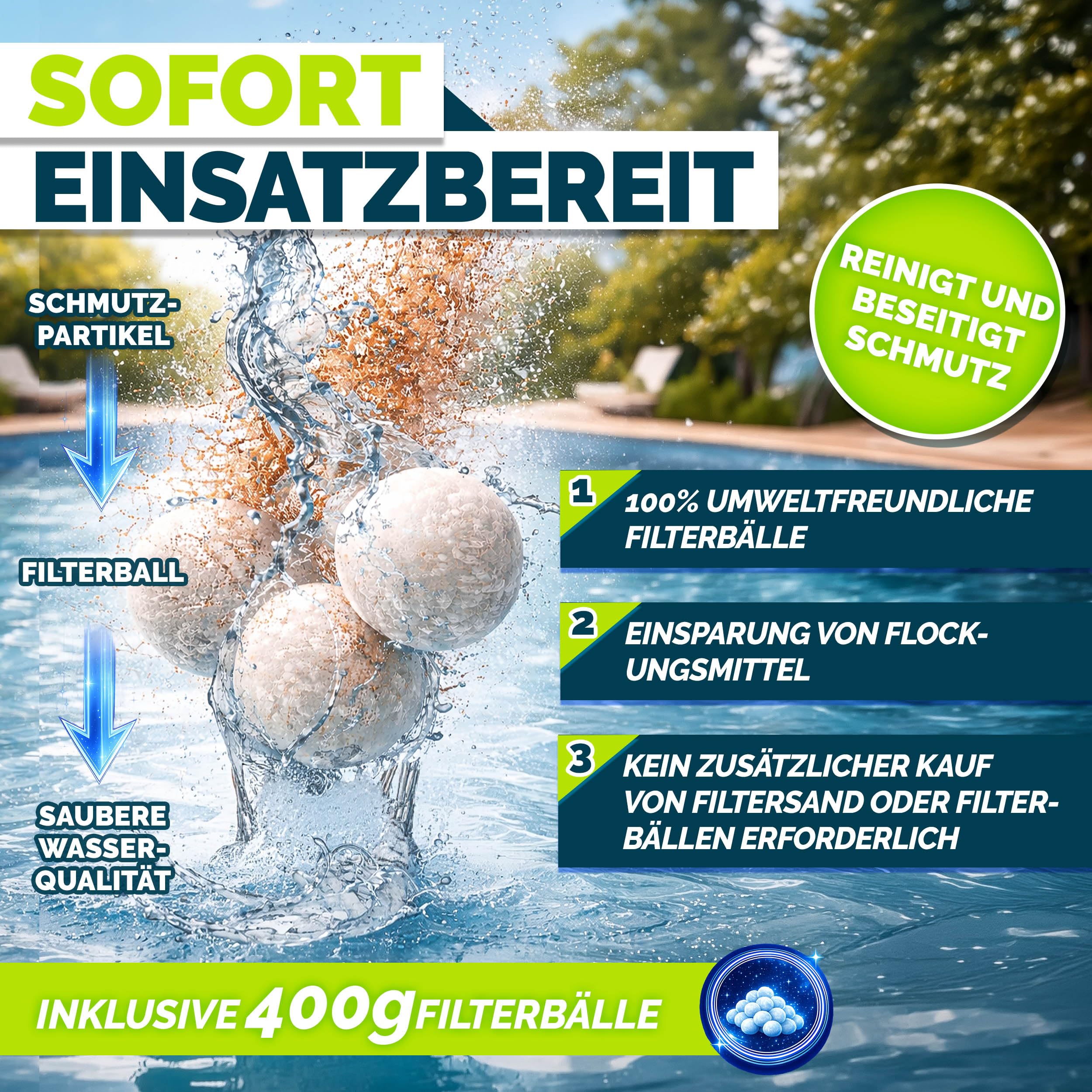 tillvex® Sandfilter Pool ohne Pumpe + Filterbälle | Filterkessel Poolfilter inkl. Adapter Ø32-38mm | Sandfilterkessel + 7-Wege-Ventil, Manometer & Saugschlauch (Blau, Bis 21 m³ (21.000 Liter) Pools)