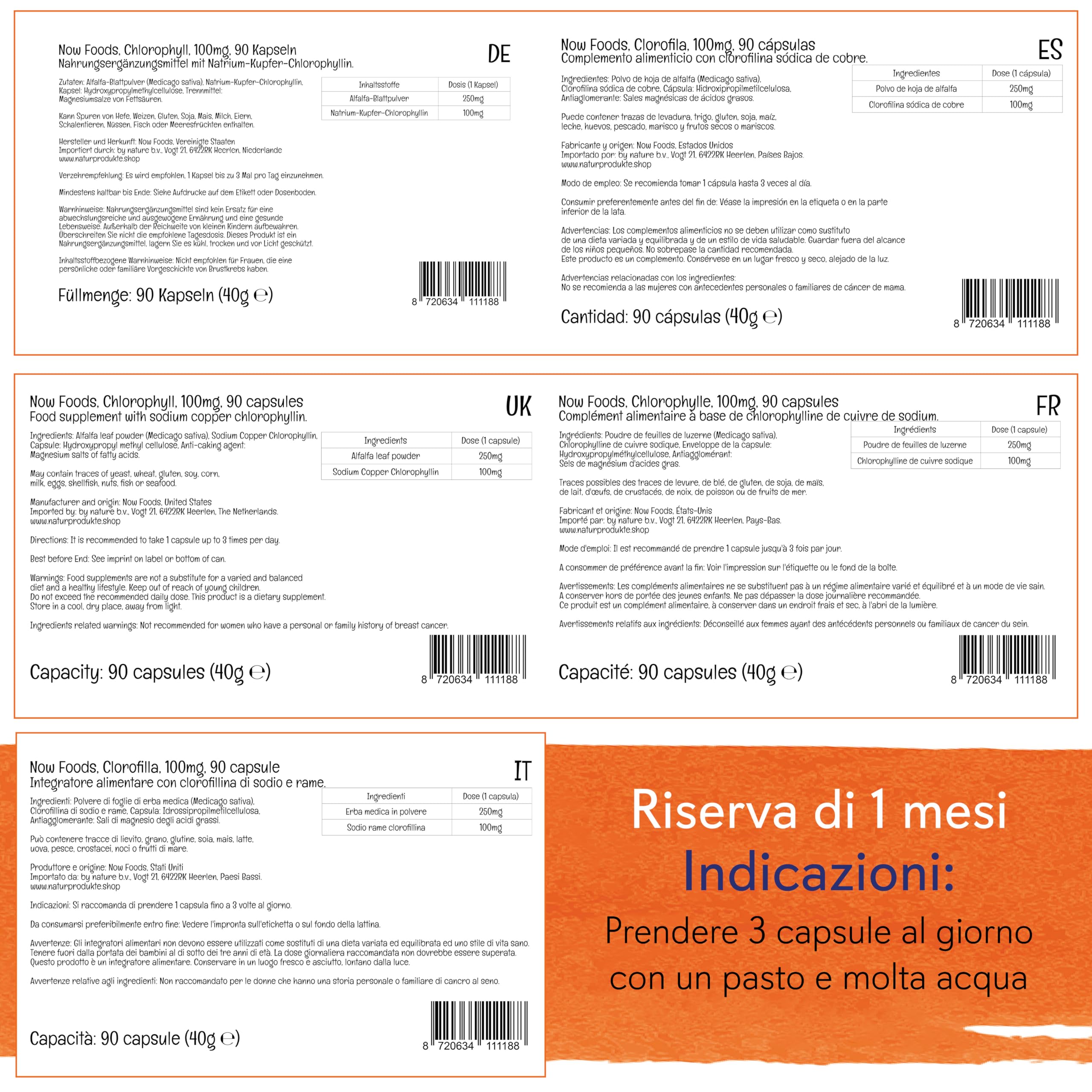 Now Foods, Chlorophyll (Clorofilla), 100 mg, 90 Capsule vegane, Testato in Laboratorio, Vegetale, Minerali, Senza Glutine, Senza Soia, Vegetariano