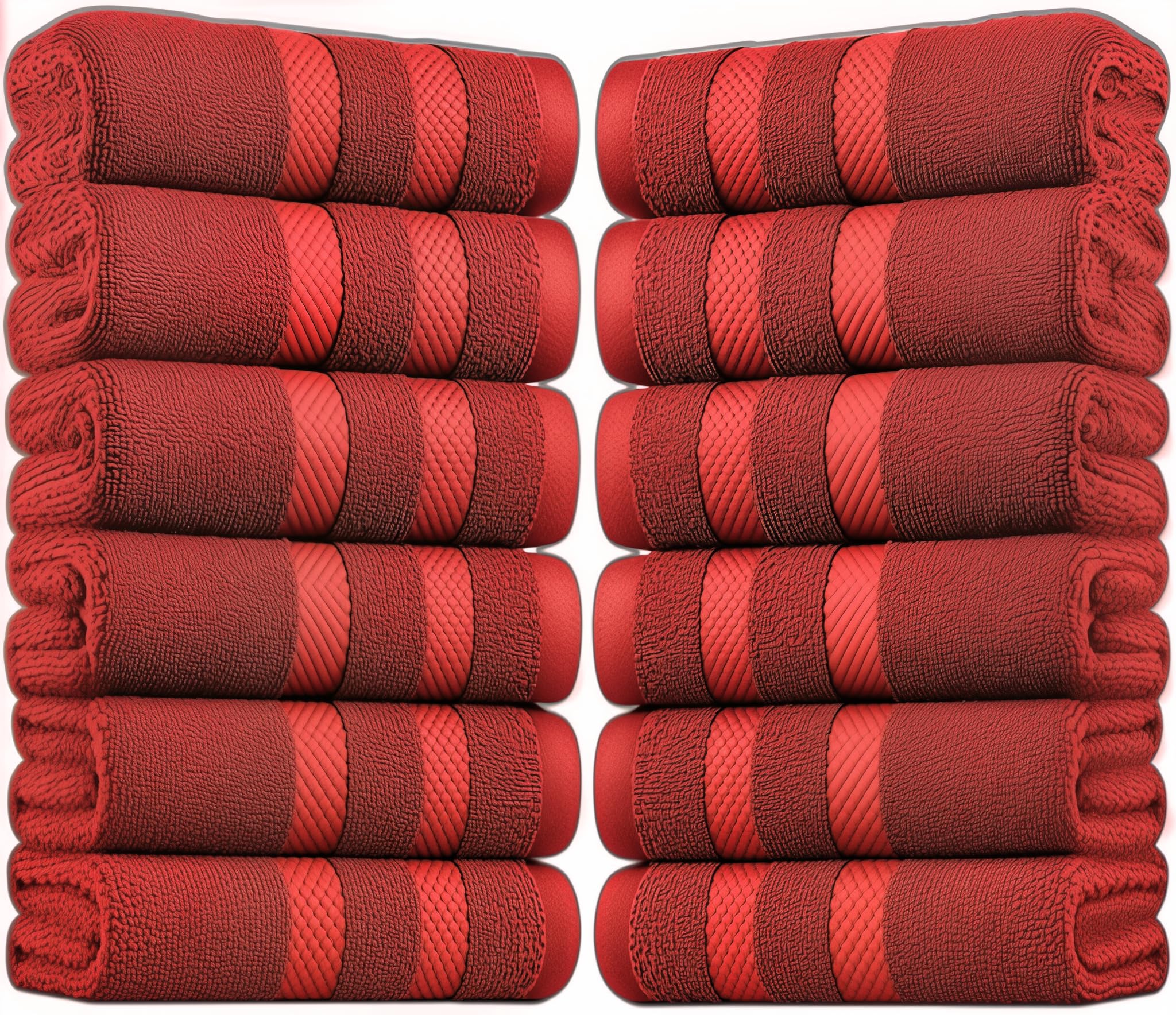 EDB Pack of 12 Large Bath Sheet Towels - 100% Egyptian Cotton Hotel Quality Big Jumbo Bath Towel – 75x150cm, 500-GSM - Highly Absorbent Quick Dry Gym, Spa, Saloon Towels (Red)