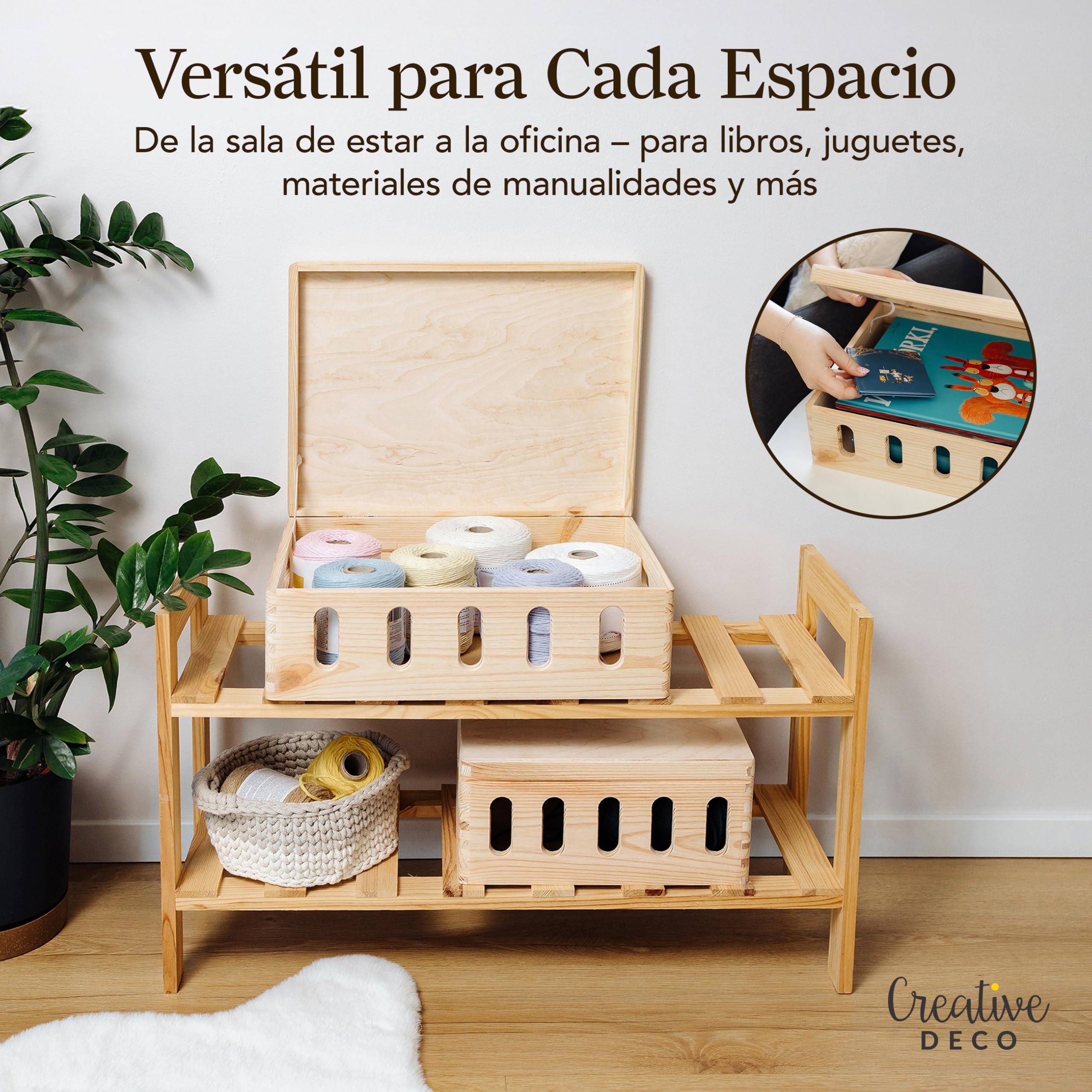 Creative DECO Grande Caja Madera Decorativa | con Tapa Asas 40 x 30 x 24 cm | (+/-1cm) | con Agujeros | Pascua Almacenaje Documentos, Juguetes | Cofre Decorar Regalo Decoupage | EN BRUTO SIN LIJAR