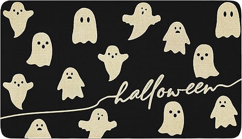 Tapete de bienvenida con fantasma de Halloween, divertido tapete de puerta de Halloween para interiores y exteriores, antideslizante, decoración de