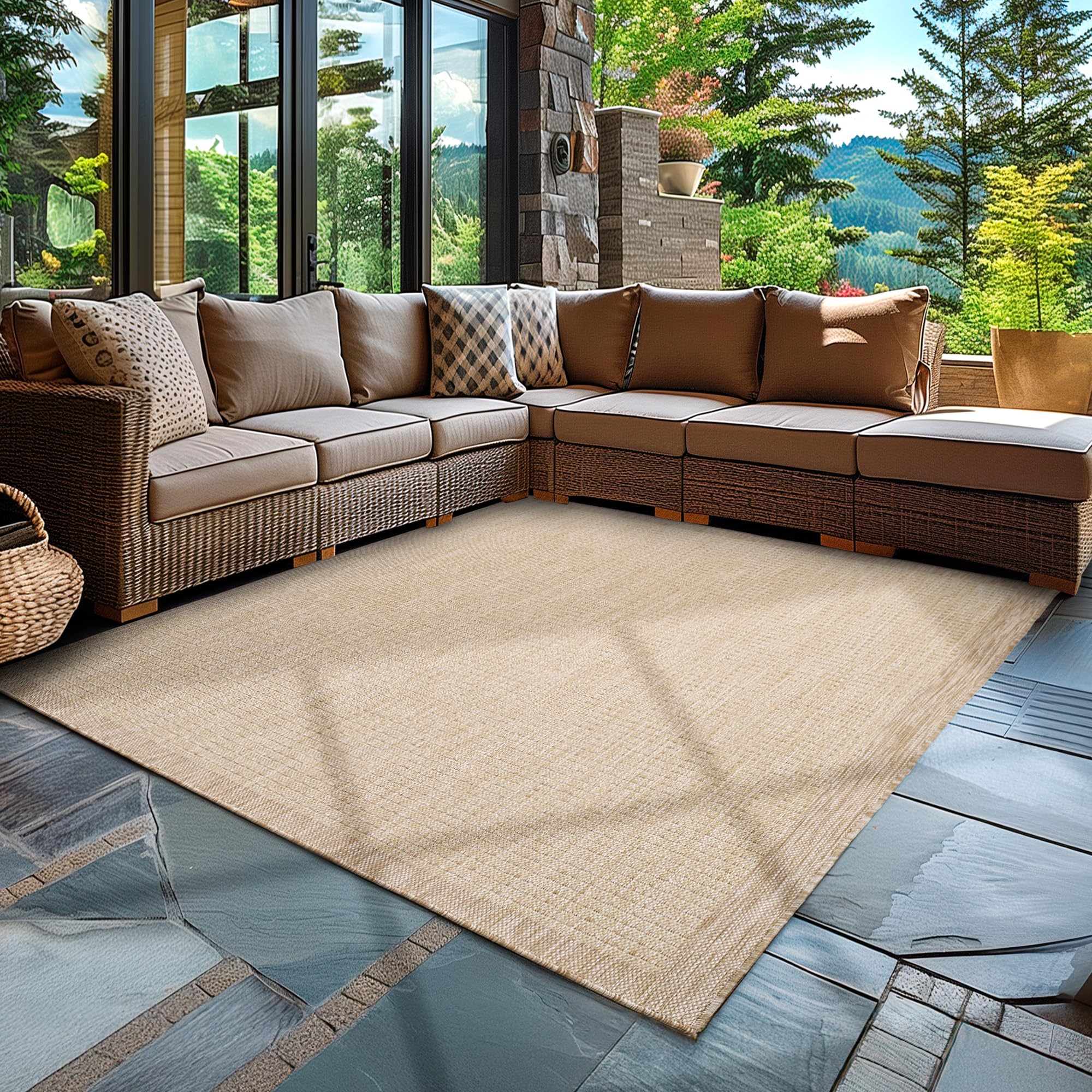 Carpettex Tappeto da Esterno Impermeabile 80 x 150 cm Beige - Tappeto Resistente alle Intemperie e Lavabile in Lavatrice - Tappeto per Giardino, Terrazza, Balcone, Campeggio