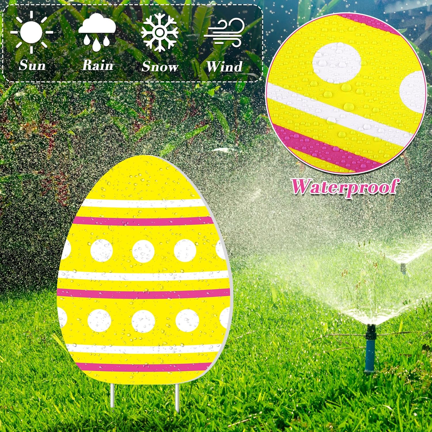 Fovths 18 Pieces Easter Colorful Eggs Yard Signs Two-sided Waterproof Eggs Lawn Yard Sign with Stakes Outdoor Lawn Signs Decor for Easter Party Favor