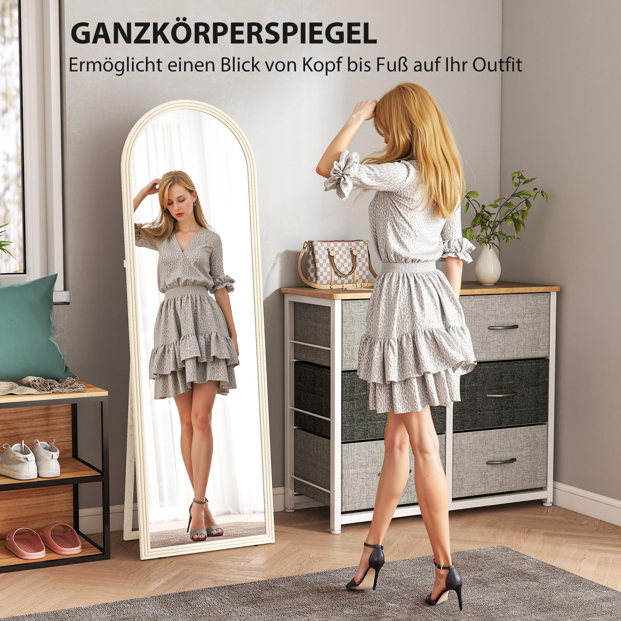 HOMCOM Bogen Ganzkörperspiegel 160 x 50 cm Standspiegel zum Stehen Weiß | Mit Steinoptik, Wandspiegel, zum Anlehnen, Spiegel für Wohnzimmer, Schlafzimmer, Flur