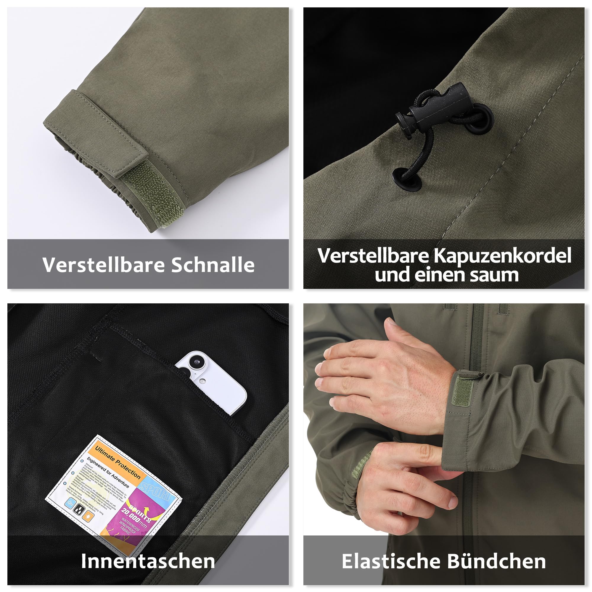 Huayuzh Chaqueta softshell para hombre, impermeable, cortavientos, transpirable, para exteriores, cortavientos, senderismo, camping