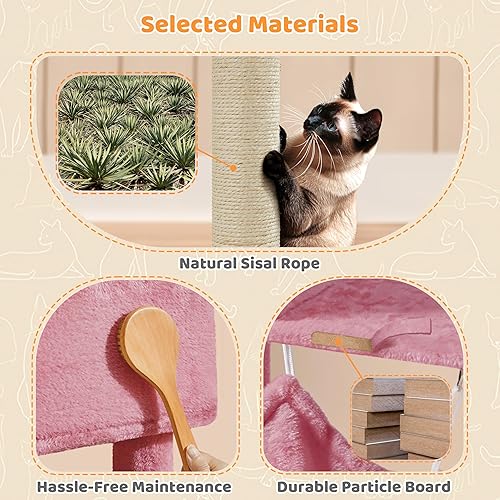 Miniatura 6 de Yaheetech Árbol para gatos de varios niveles, torre grande para gatos con plataforma de condominios de 64 pulgadas, árbol para gatos medianos, rosa