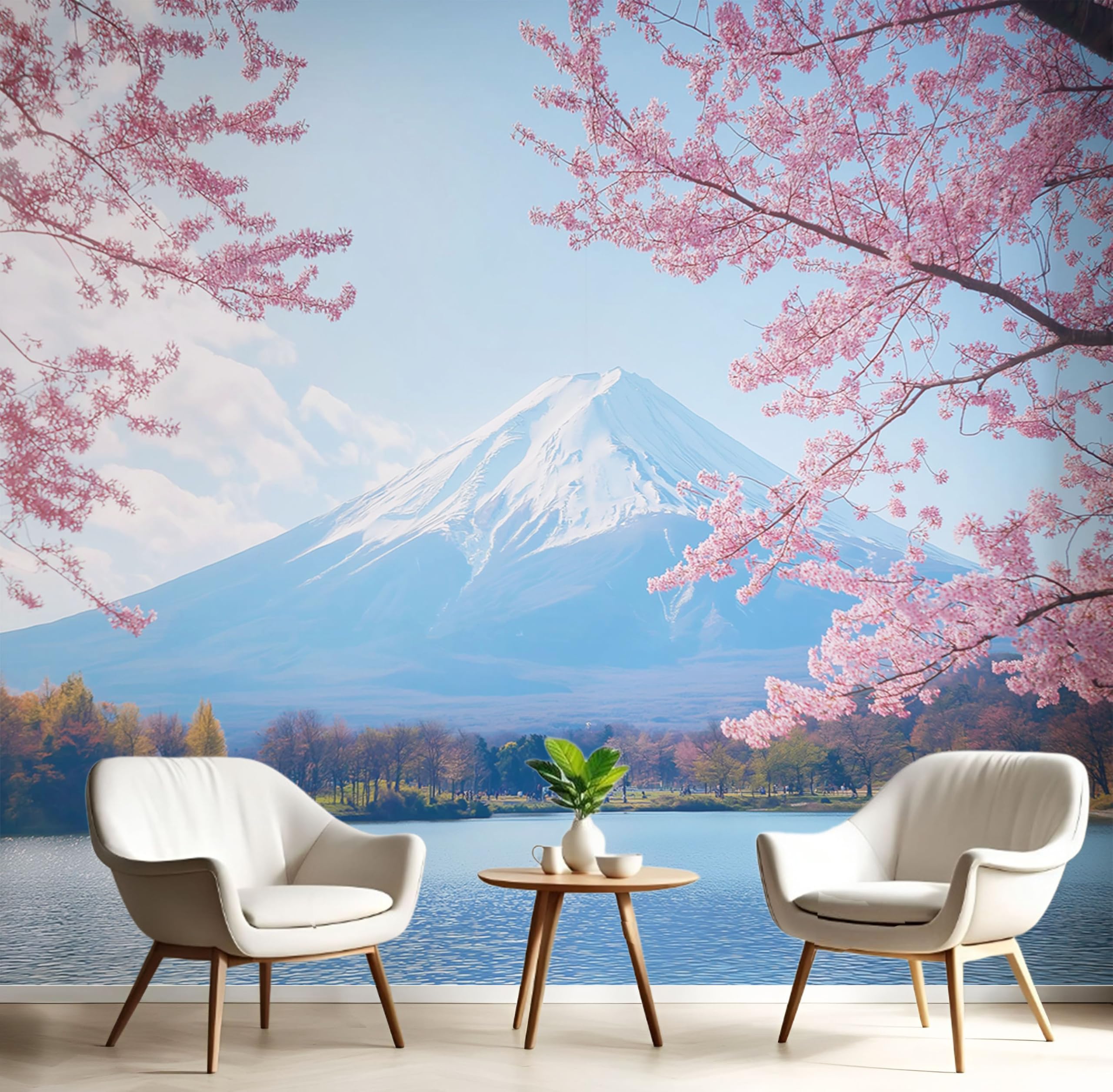 Papier Peint Japon Mont Fuji Sakura pour Salon et Chambre d'Enfant Intérieur Zen