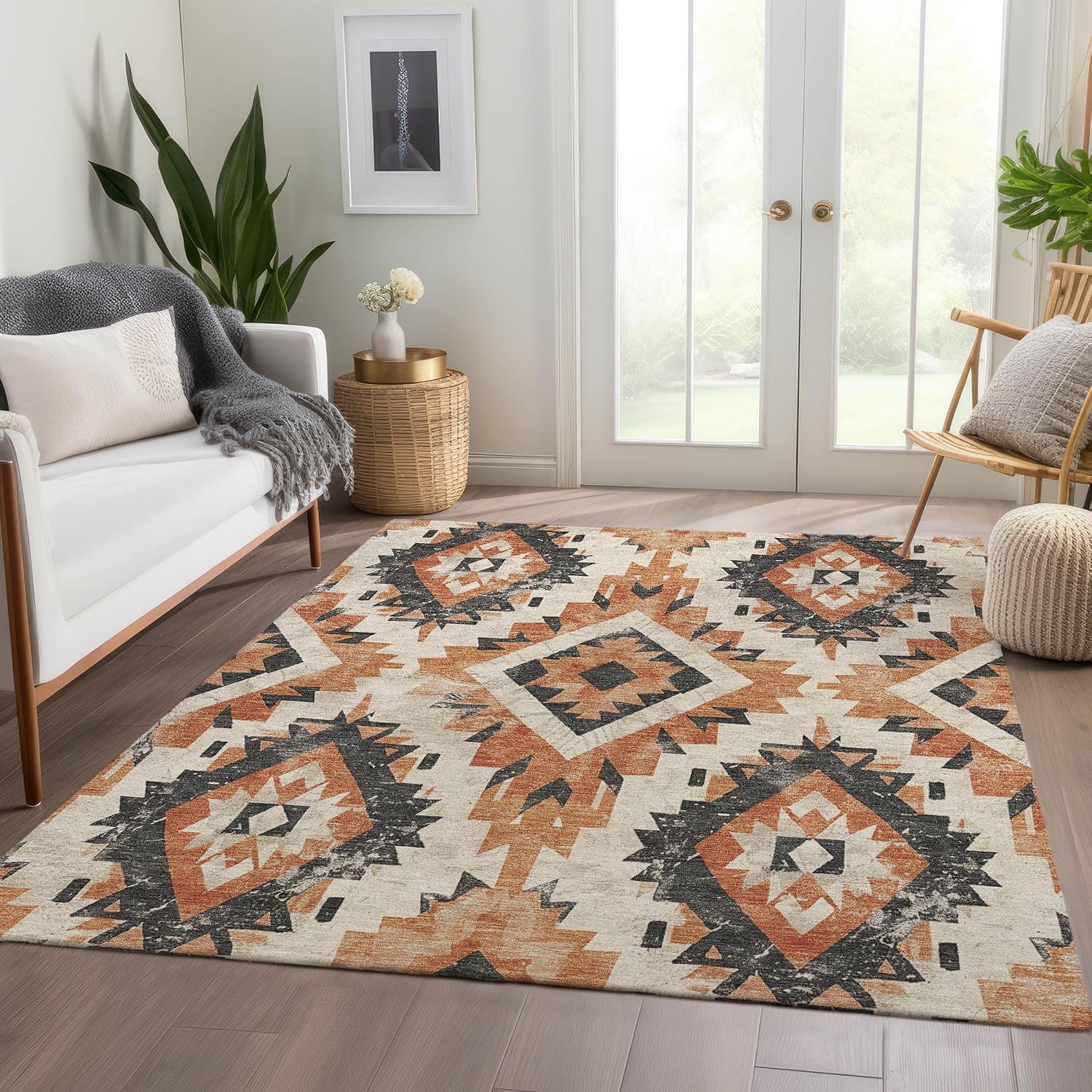 Addison Rugs Chantille ACN1878 Terracotta 3' x 5' Indoor/Outdoor, Machine Washable, Easy Clean, Non Shedding, Bedroom, Living Room, Dining Room, Kitchen, Patio Rug