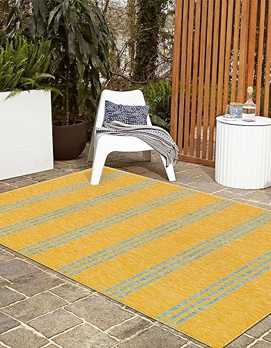 Miniatura 4 de Unique Loom Outdoor Collection - Alfombra Anguila (9 x 12 pies, rectangular, amarillo y aguamarinaazul claro)