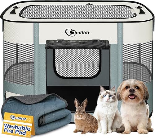 Corralito para perros, gatos y mascotas, corralito portátil para perros en interiores y exteriores, viajes, camping, carpa jaula plegable para Gris